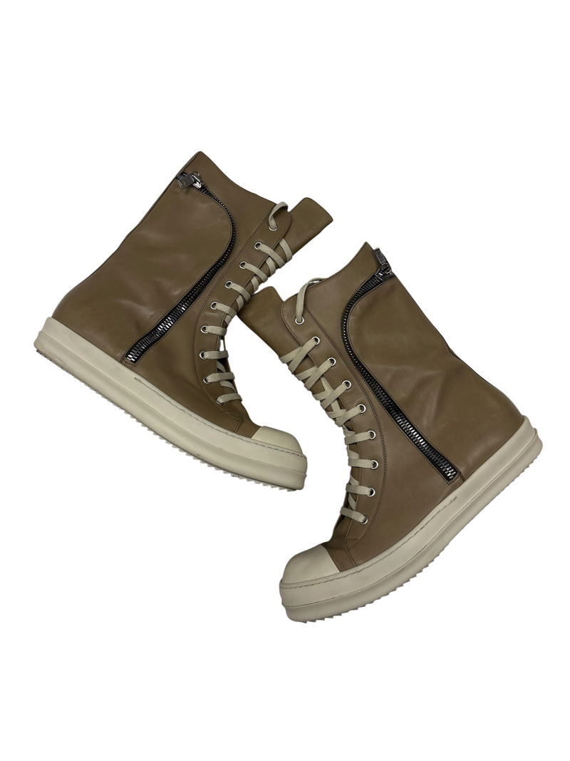 Rick Owen’s Leather Zip High-Top Sneakers w/ Pocket