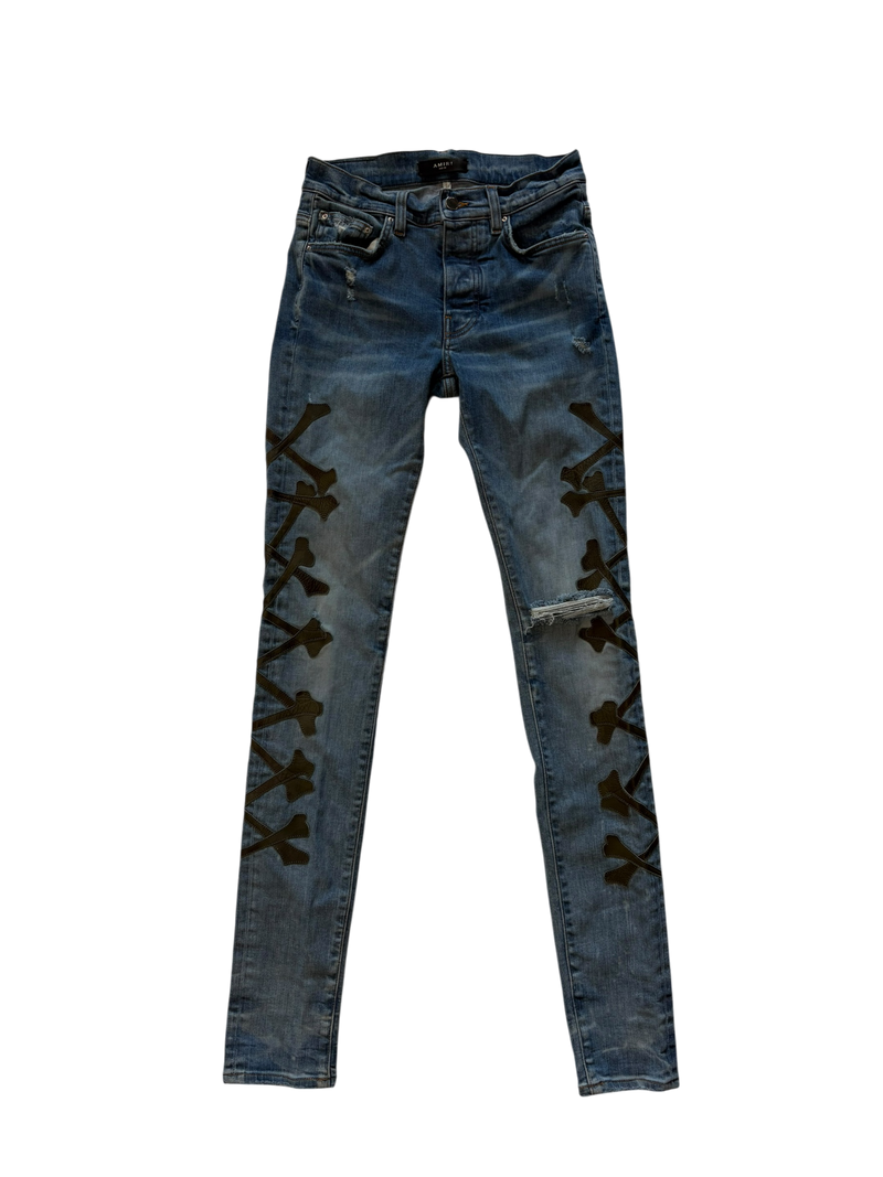 Amiri Camo Bones Patch Light Wash Jeans