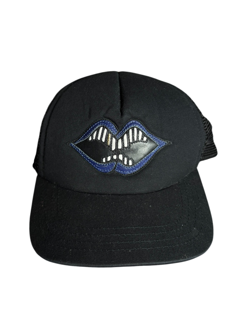 Chrome Hearts Blue Leather Chomper Trucker Hat