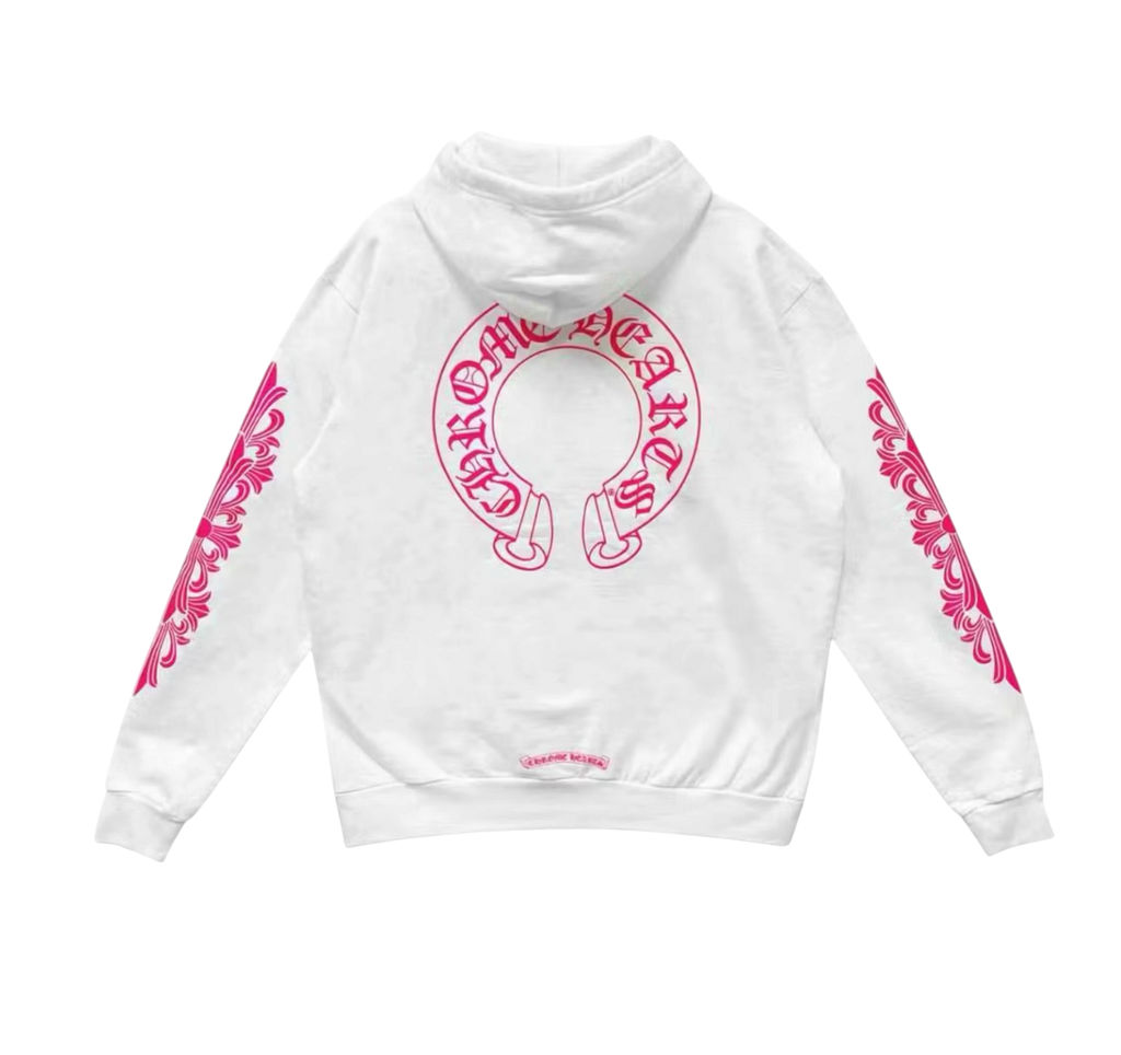 Chrome Hearts Pink/White Floral Horseshoe Pull Over Hoodie - Size XL