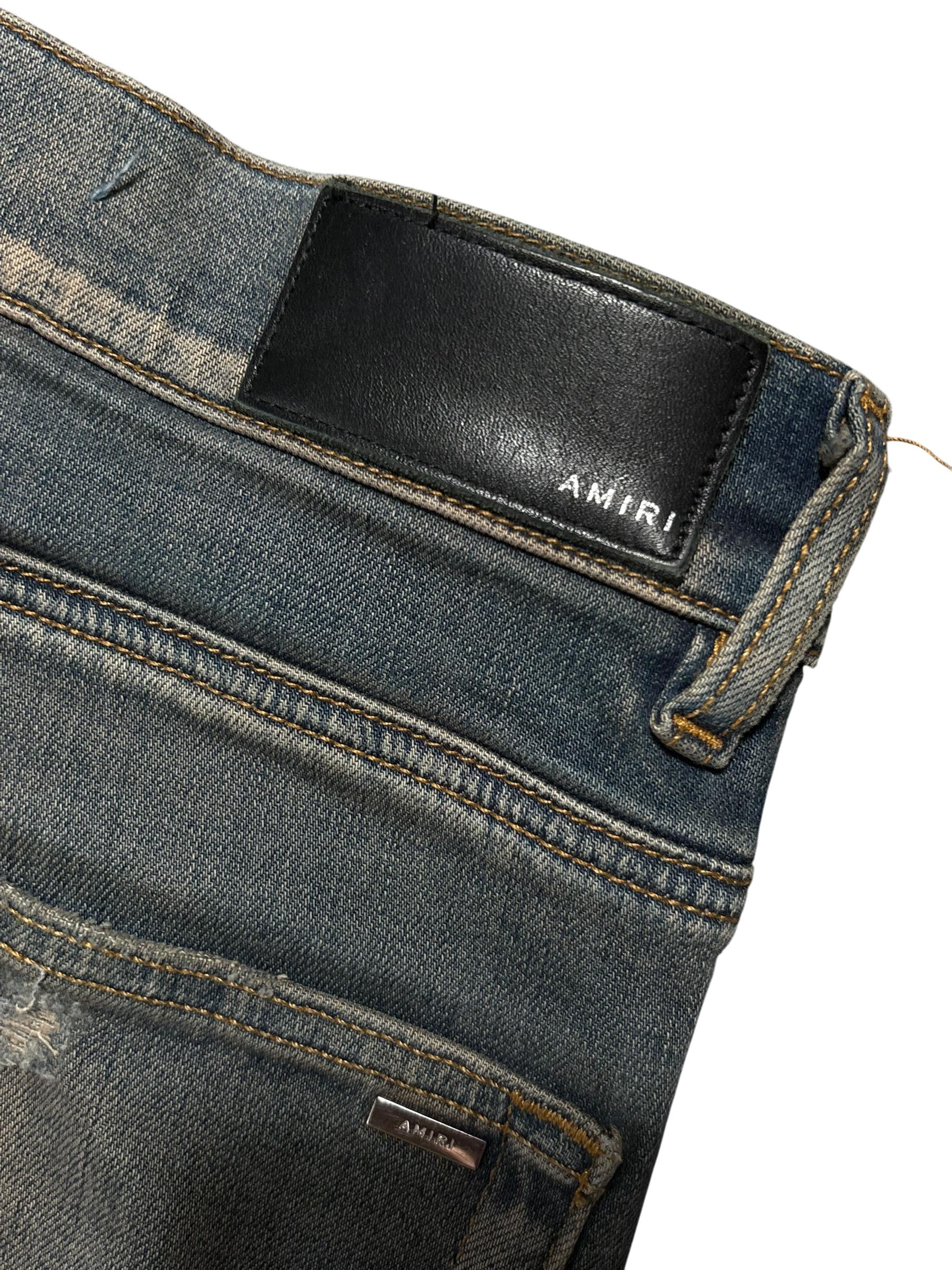 Amiri MX1 Plaid Patch Vintage Indigo Wash Jeans - Size 34
