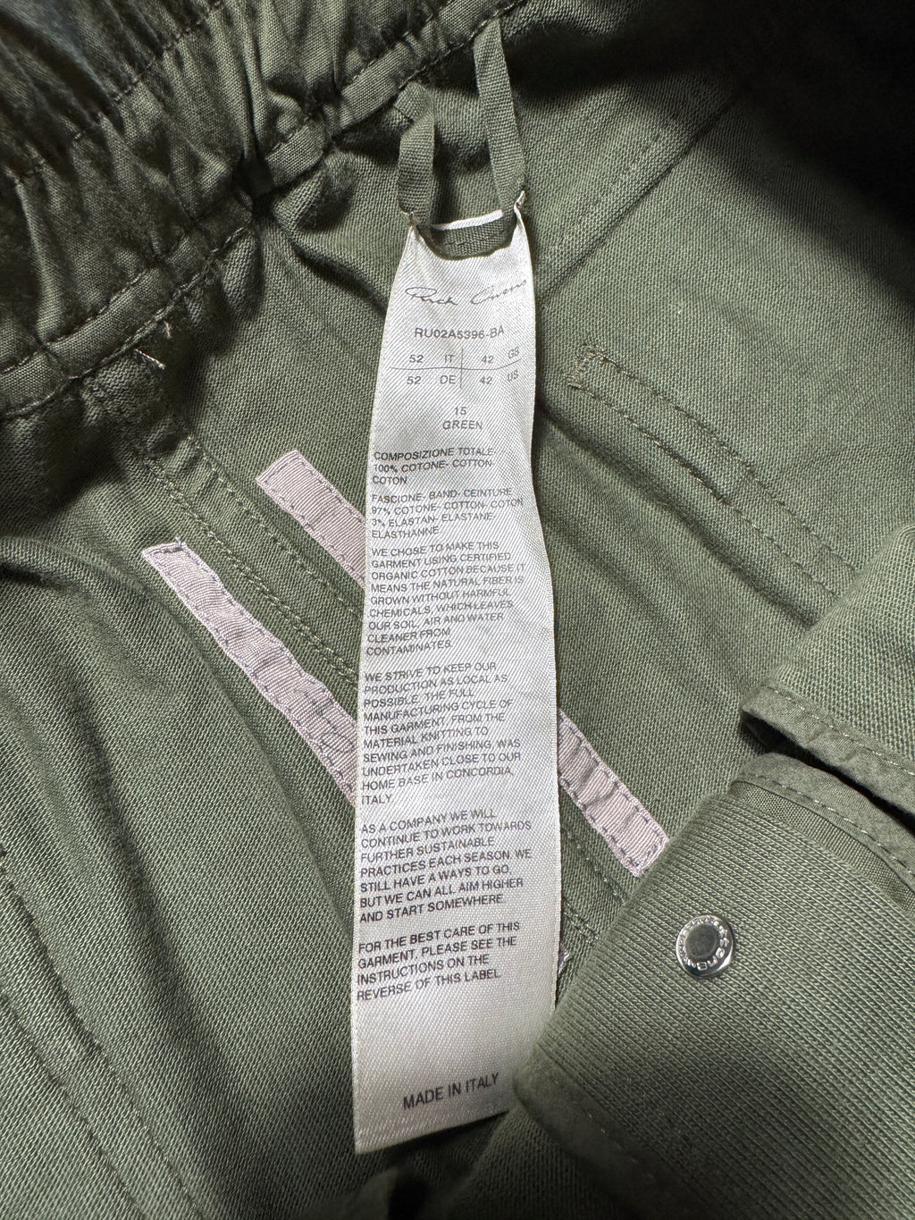 Rick Owens GETHSEMANE GREEN MASTADON CARGO SWEATPANTS