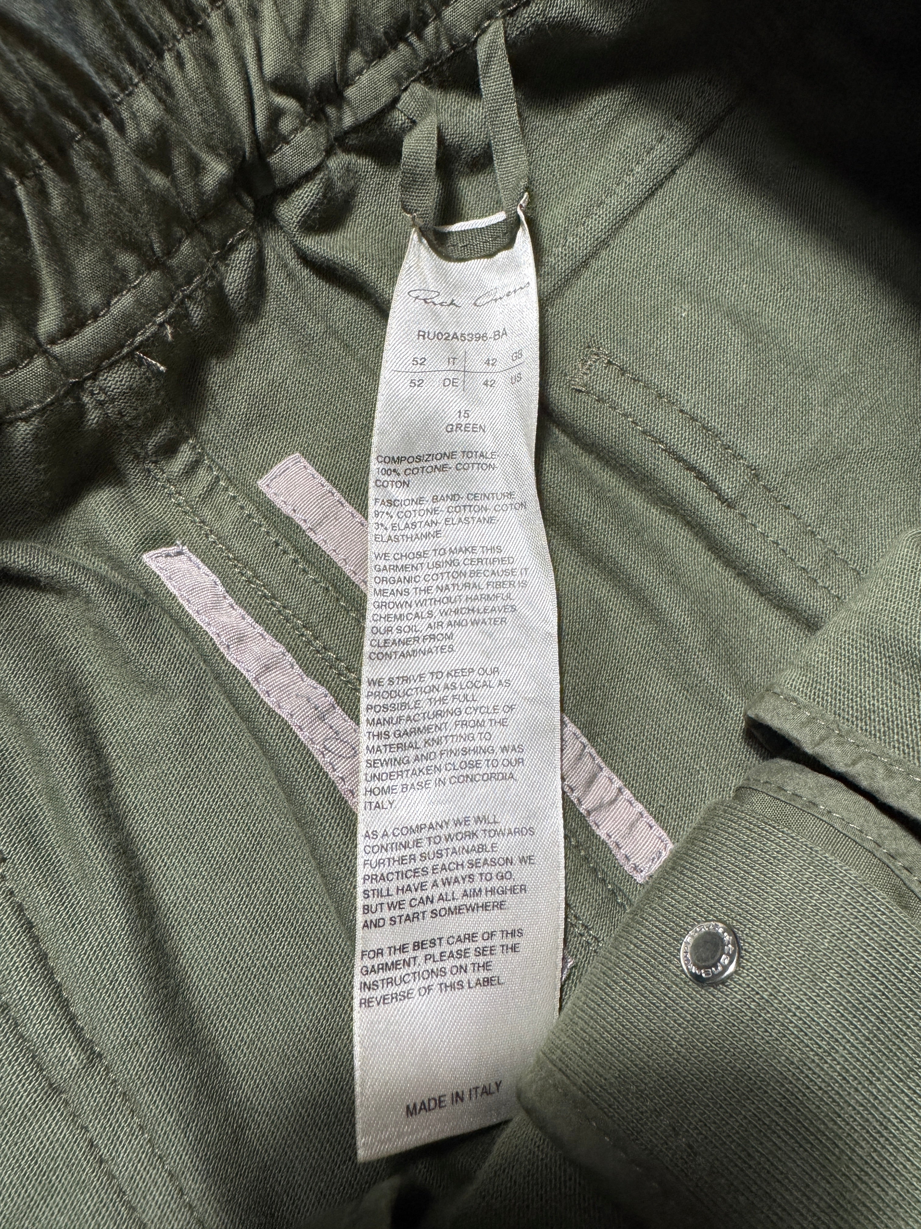 Rick Owens GETHSEMANE GREEN MASTADON CARGO SWEATPANTS