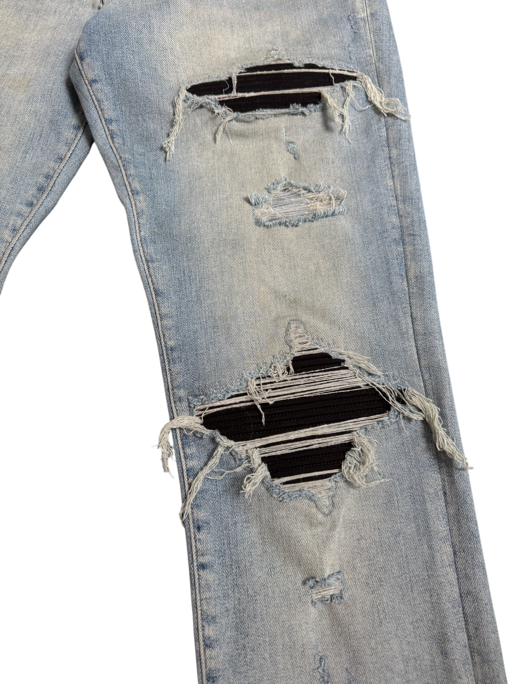 Amiri MX1 Light Wash Black Patch Jeans