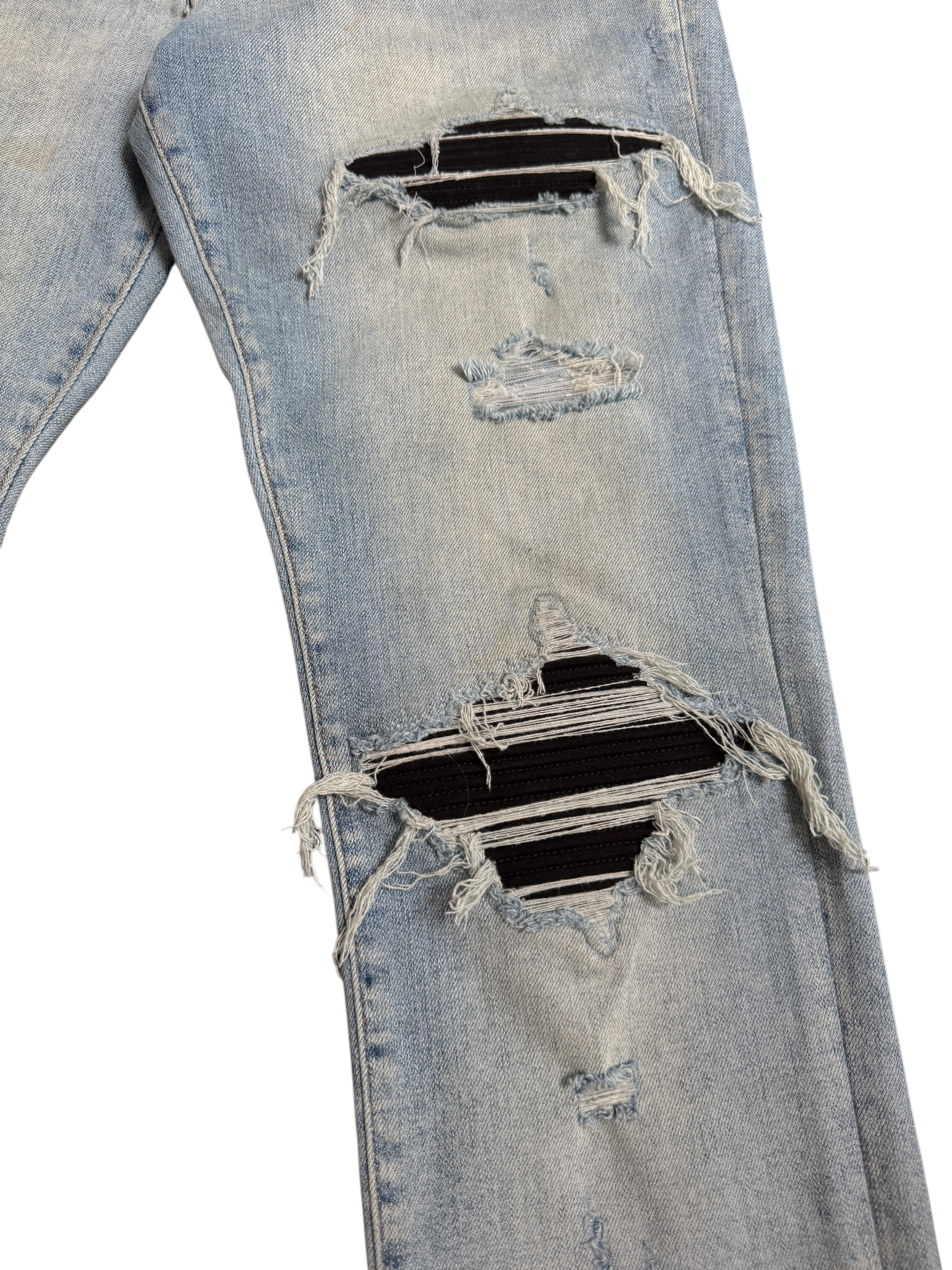 Amiri MX1 Light Wash Black Patch Jeans