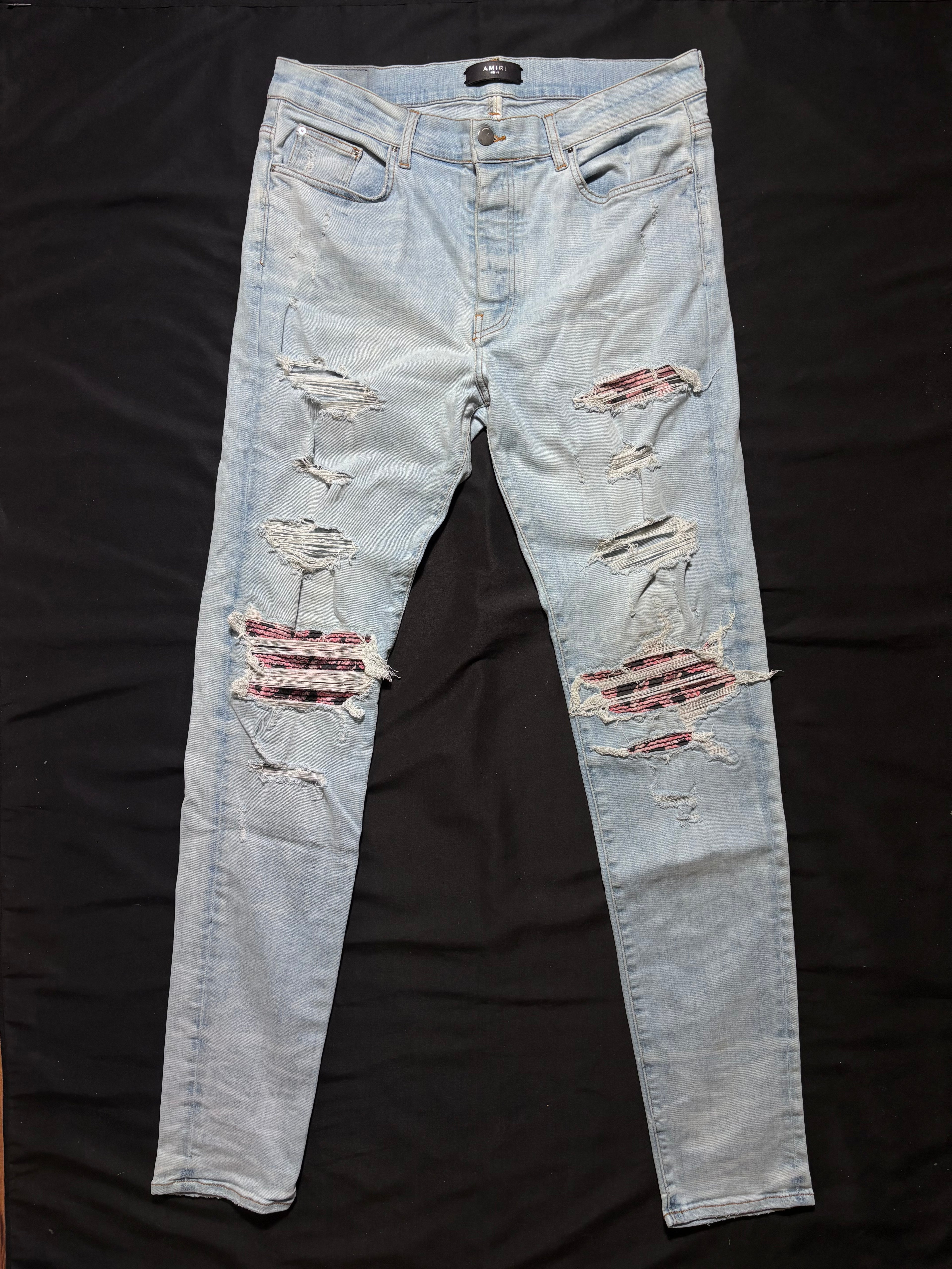 AMIRI MX1 Light Wash Floral Jeans - Size 38
