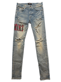 Amiri Red Plaid Side Logo Light Wash Blue Jeans