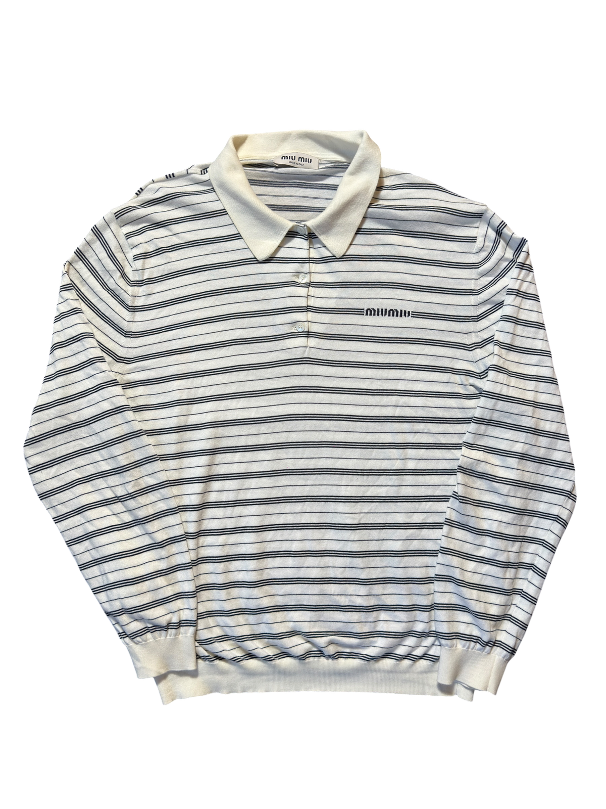 Miu Miu Knit Polo Stripe Logo Long Sleeve Shirt