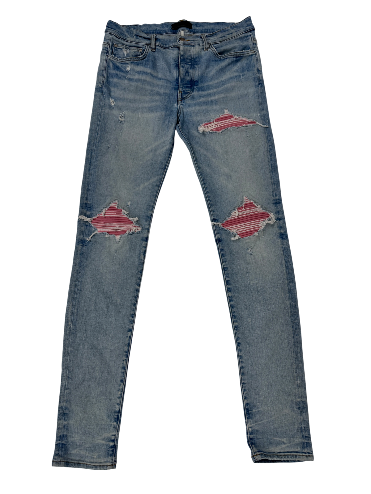 Amiri MX1 Pink Patch Light Wash Jeans