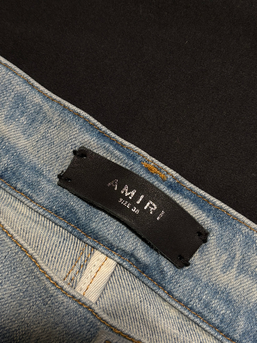 Amiri MX1 Jeans Light Wash Black Patch