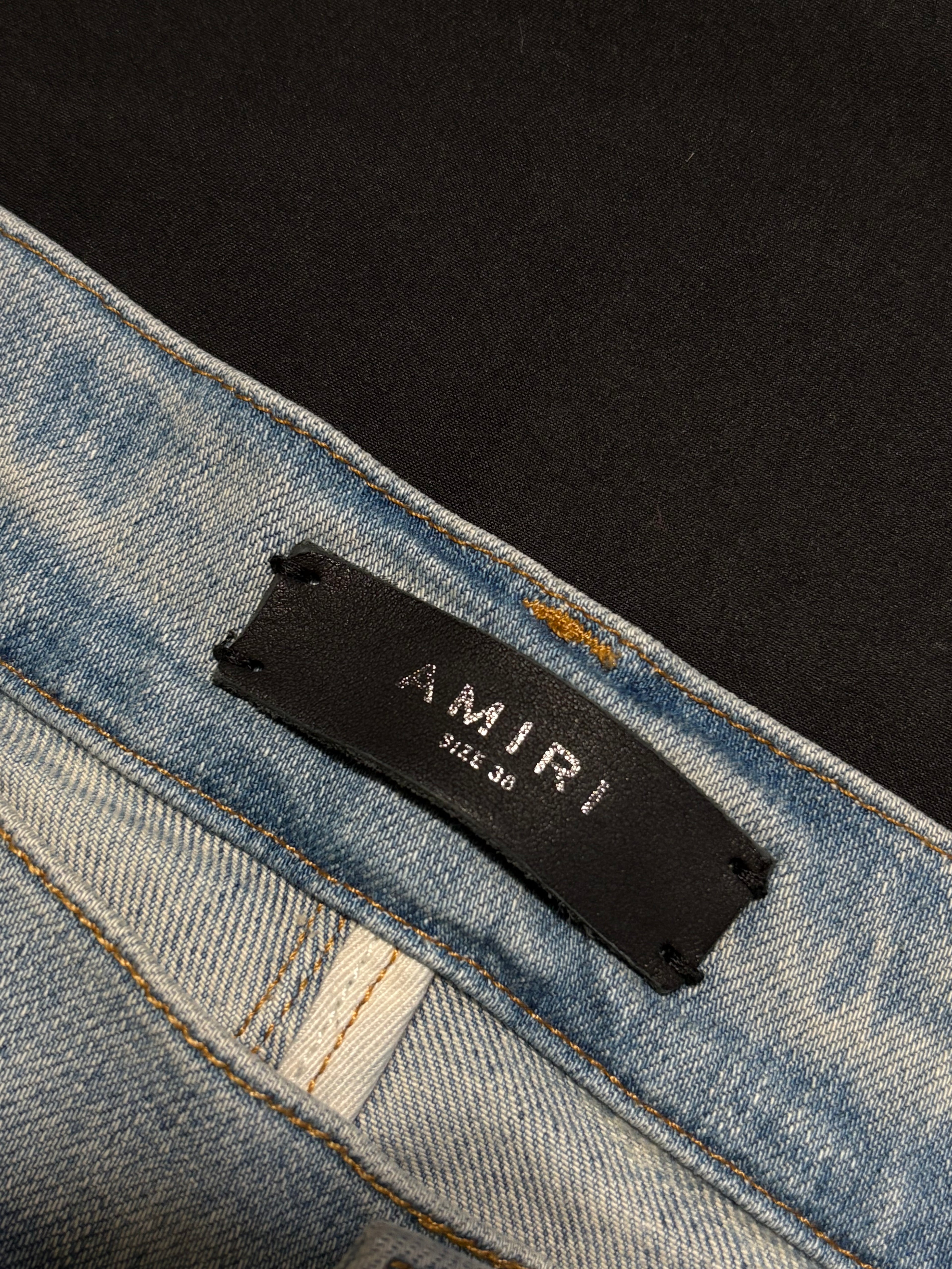 Amiri MX1 Jeans Light Wash Black Patch