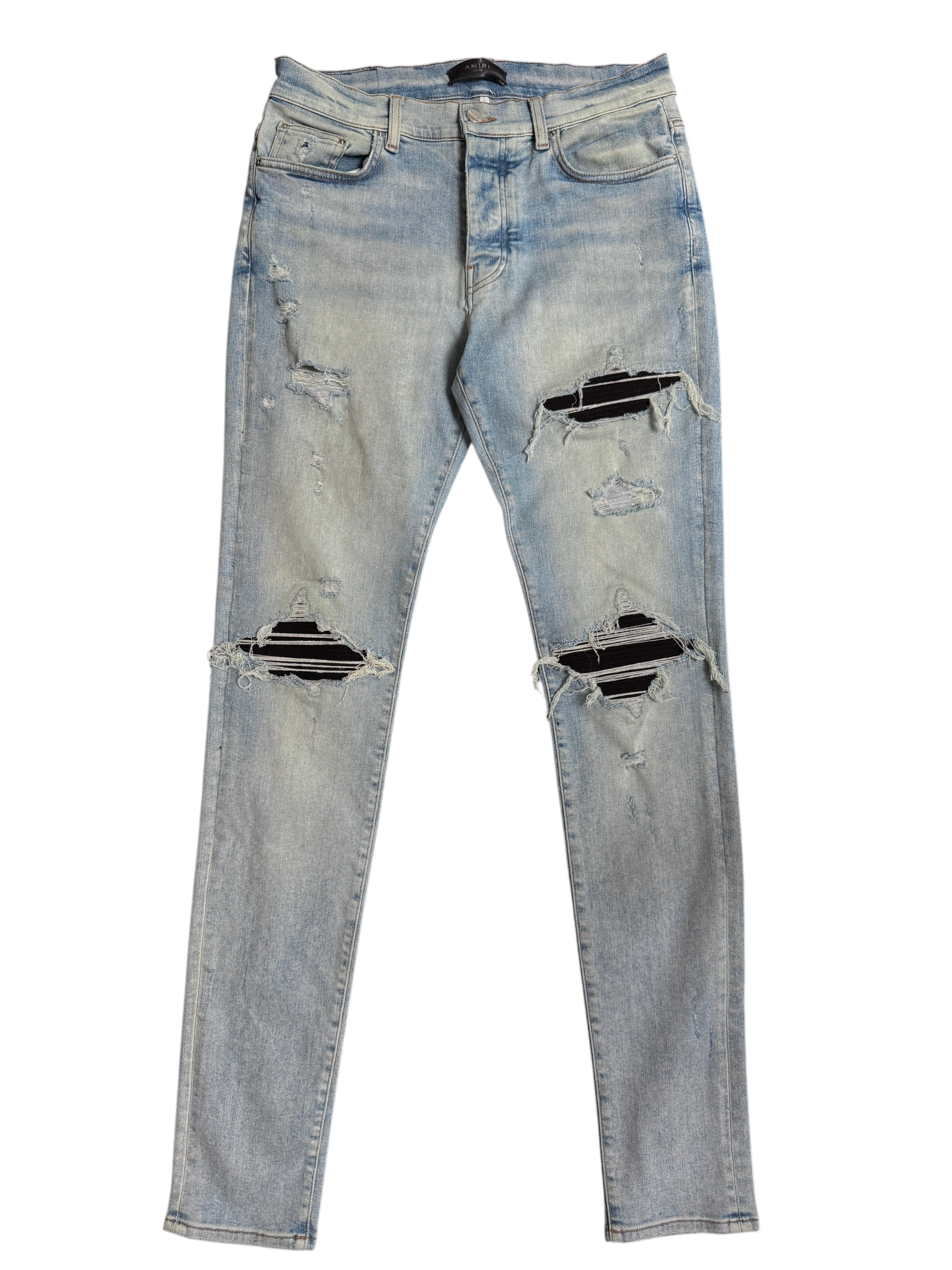 Amiri MX1 Light Wash Black Patch Jeans