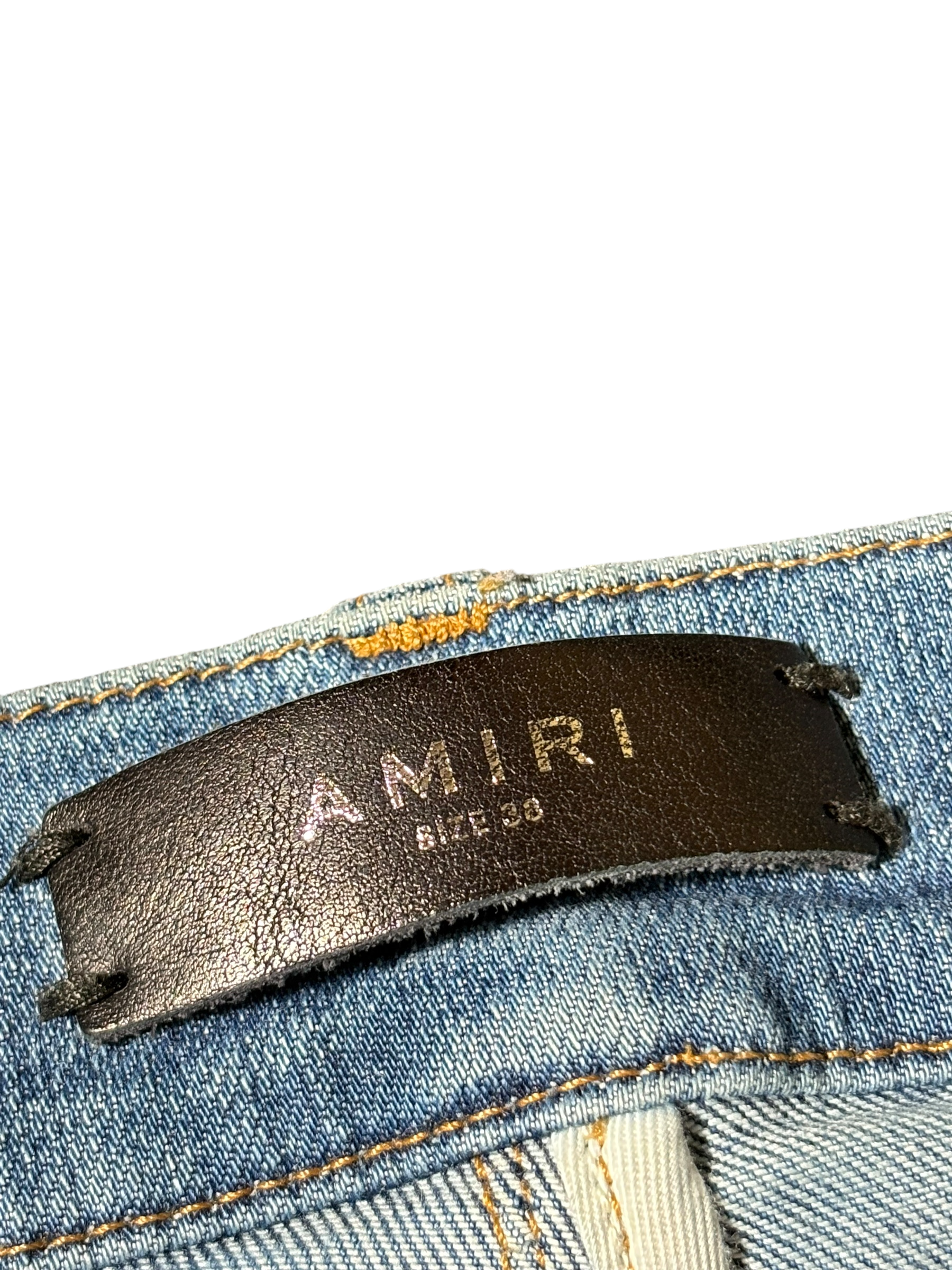 Amiri MX1 LightWash Black Patch Jeans - Size 38