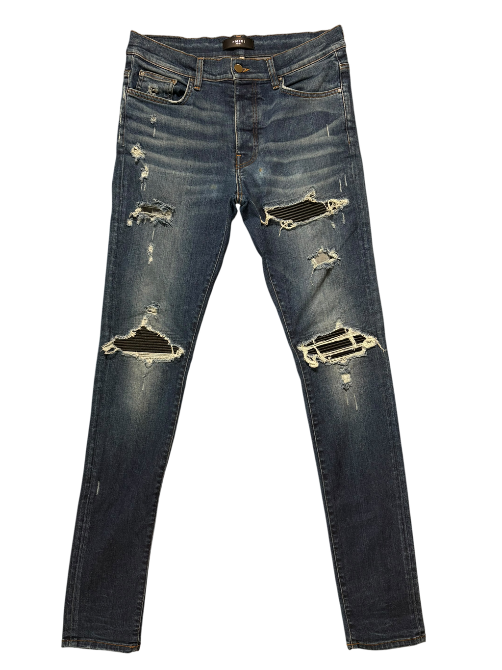 Amiri MX1 Dark Wash Black Patch Jeans - Size 33