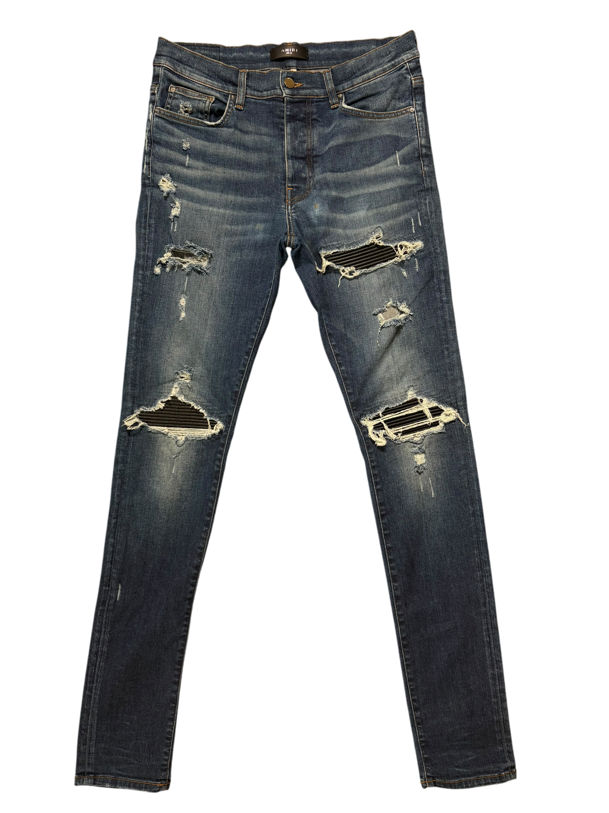 Amiri MX1 Dark Wash Black Patch Jeans - Size 33