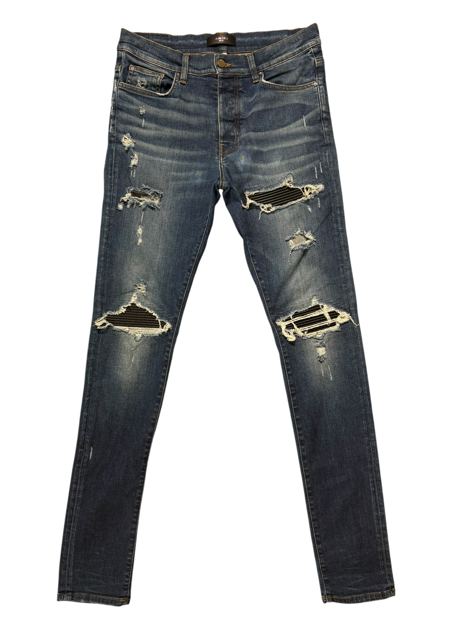 Amiri MX1 Dark Wash Black Patch Jeans - Size 33