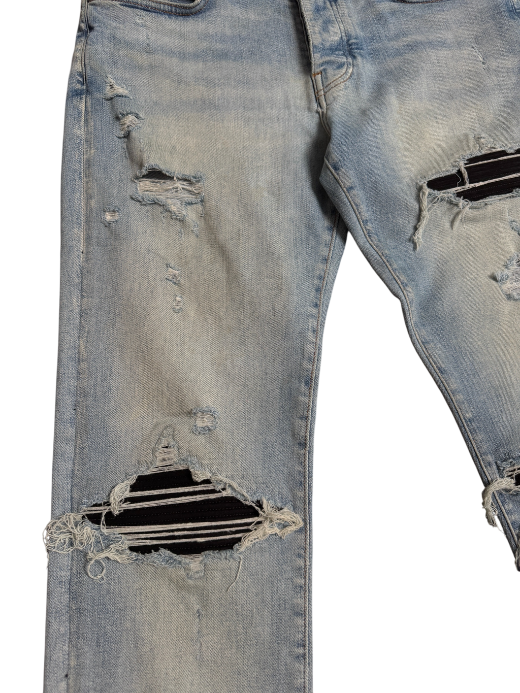 Amiri MX1 Light Wash Black Patch Jeans