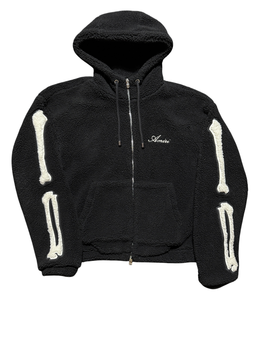 Amiri Bones Sherpa Fleece Zip Up Jacket Black