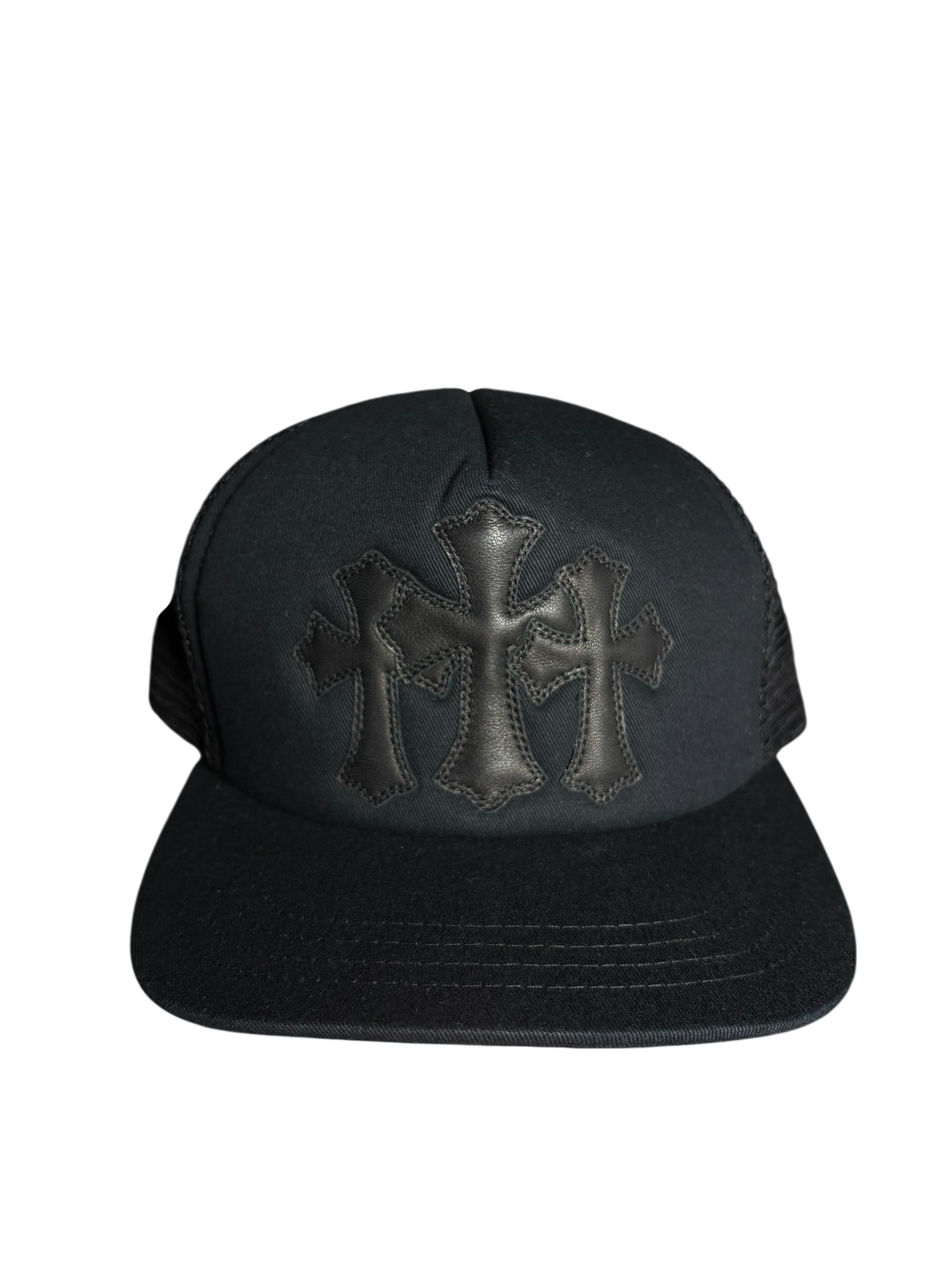 Chrome Hearts Cemetery Three Cross Black on Black Trucker Hat