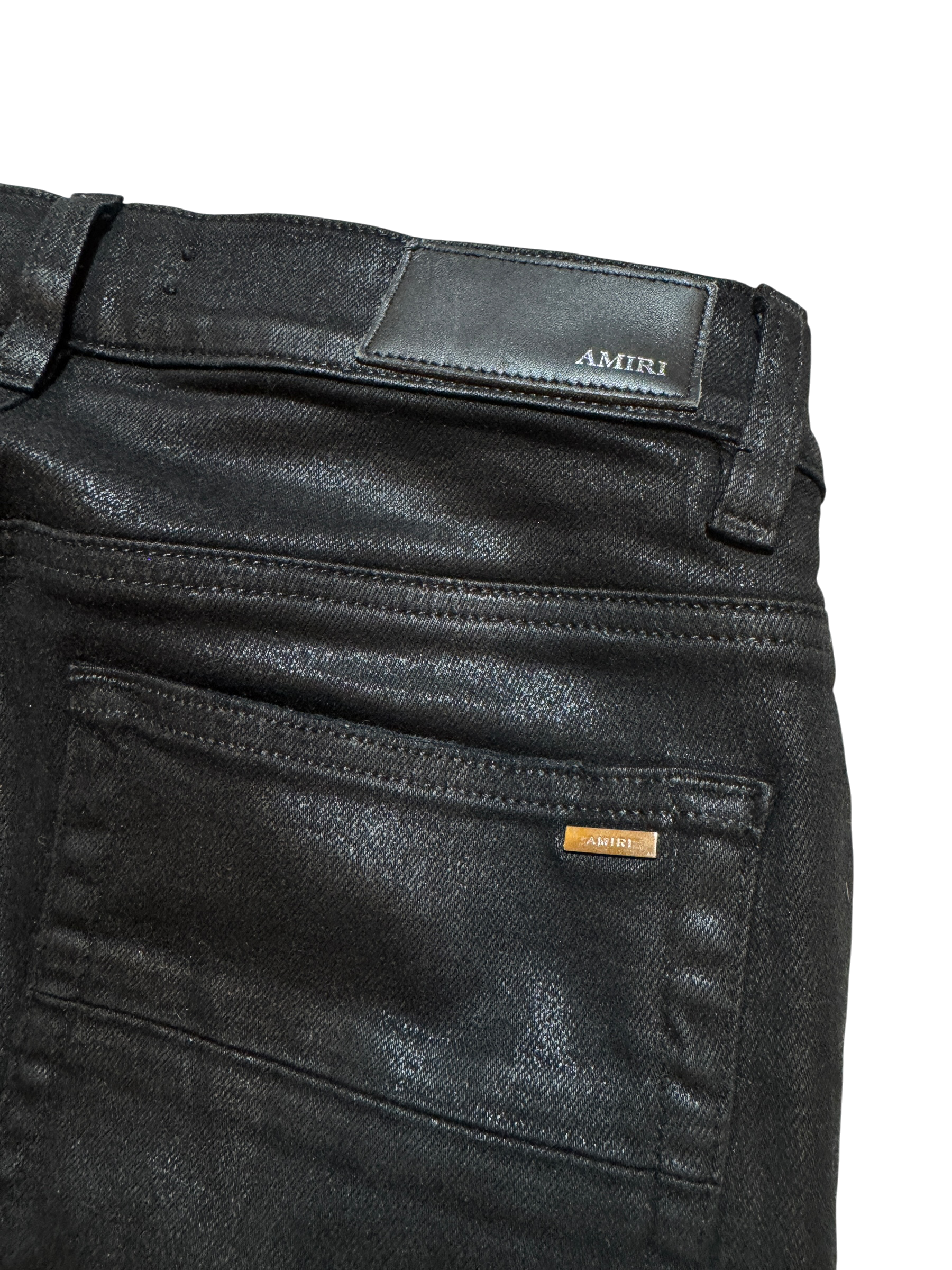 Amiri MX1 Waxed Black Jeans - Size 28