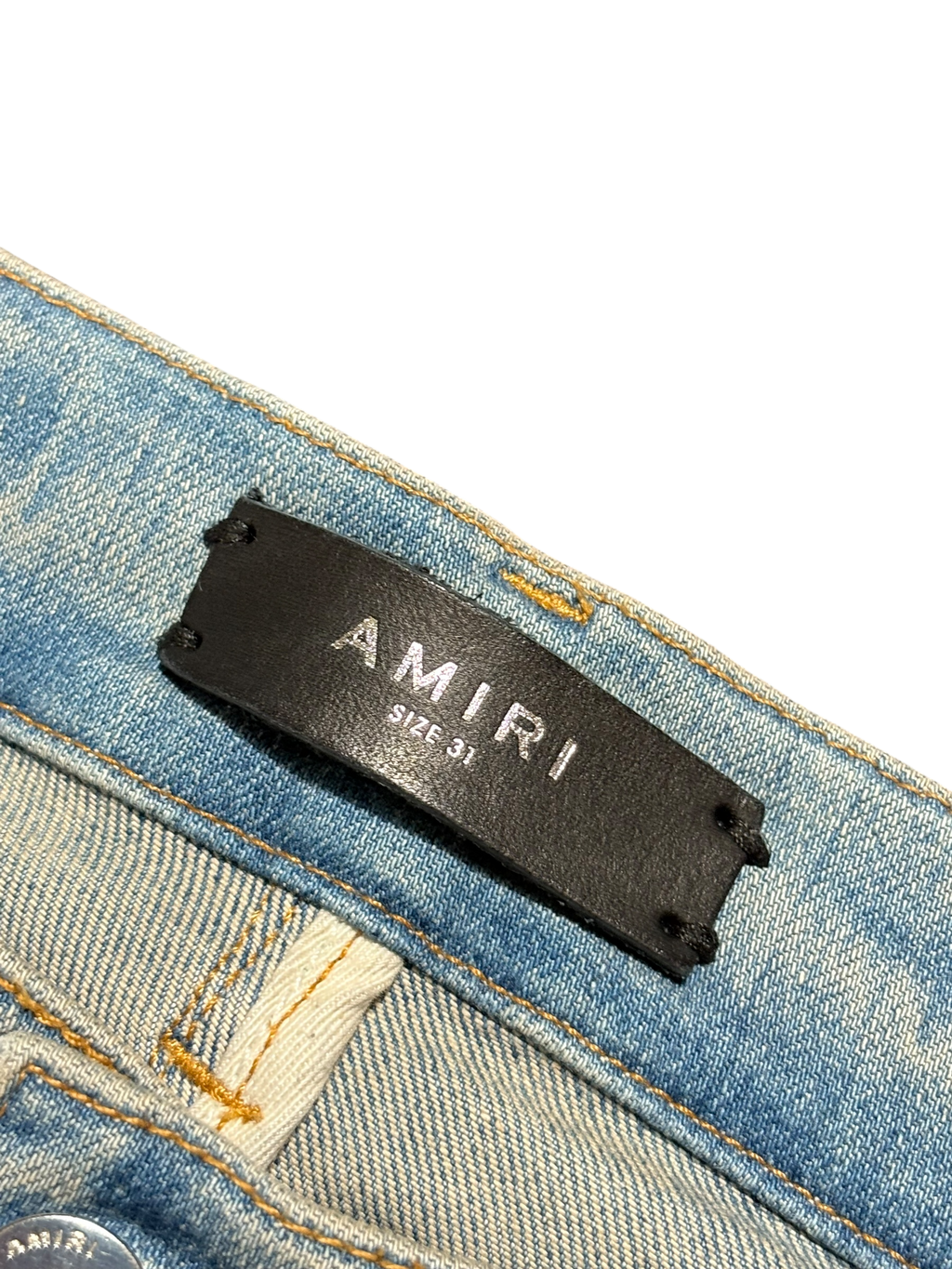 Amiri MX1 Light Wash White Patch Jeans - Size 31