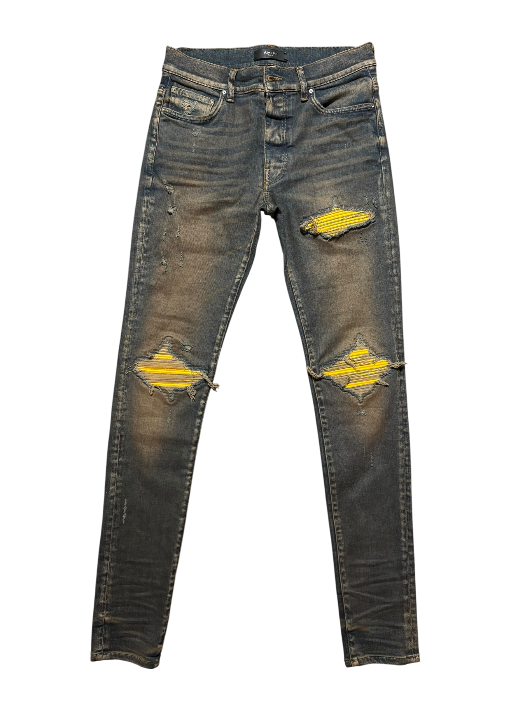 Amiri MX1 Dark Indigo Yellow Patch Jeans - Size 30