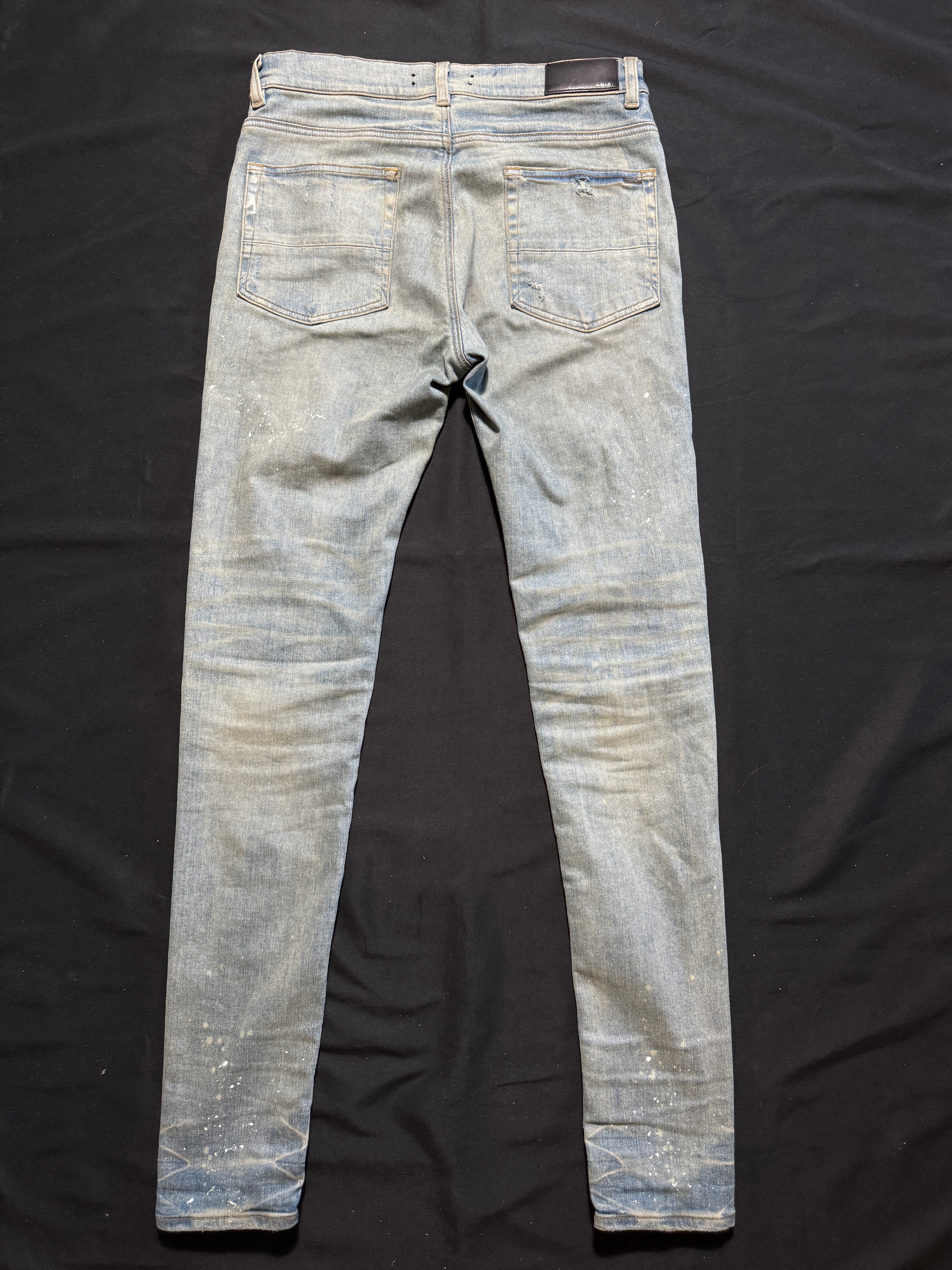 Amiri Mx1 Light Wash Green Plaid Patch Jeans