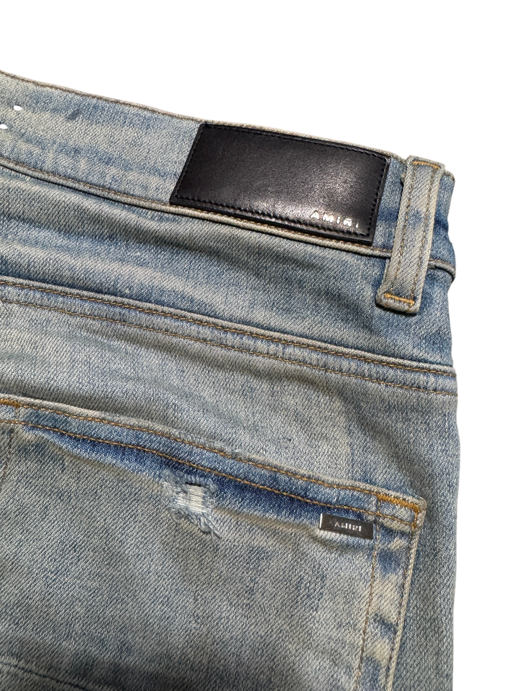 Amiri Mx1 Light Wash Green Plaid Patch Jeans