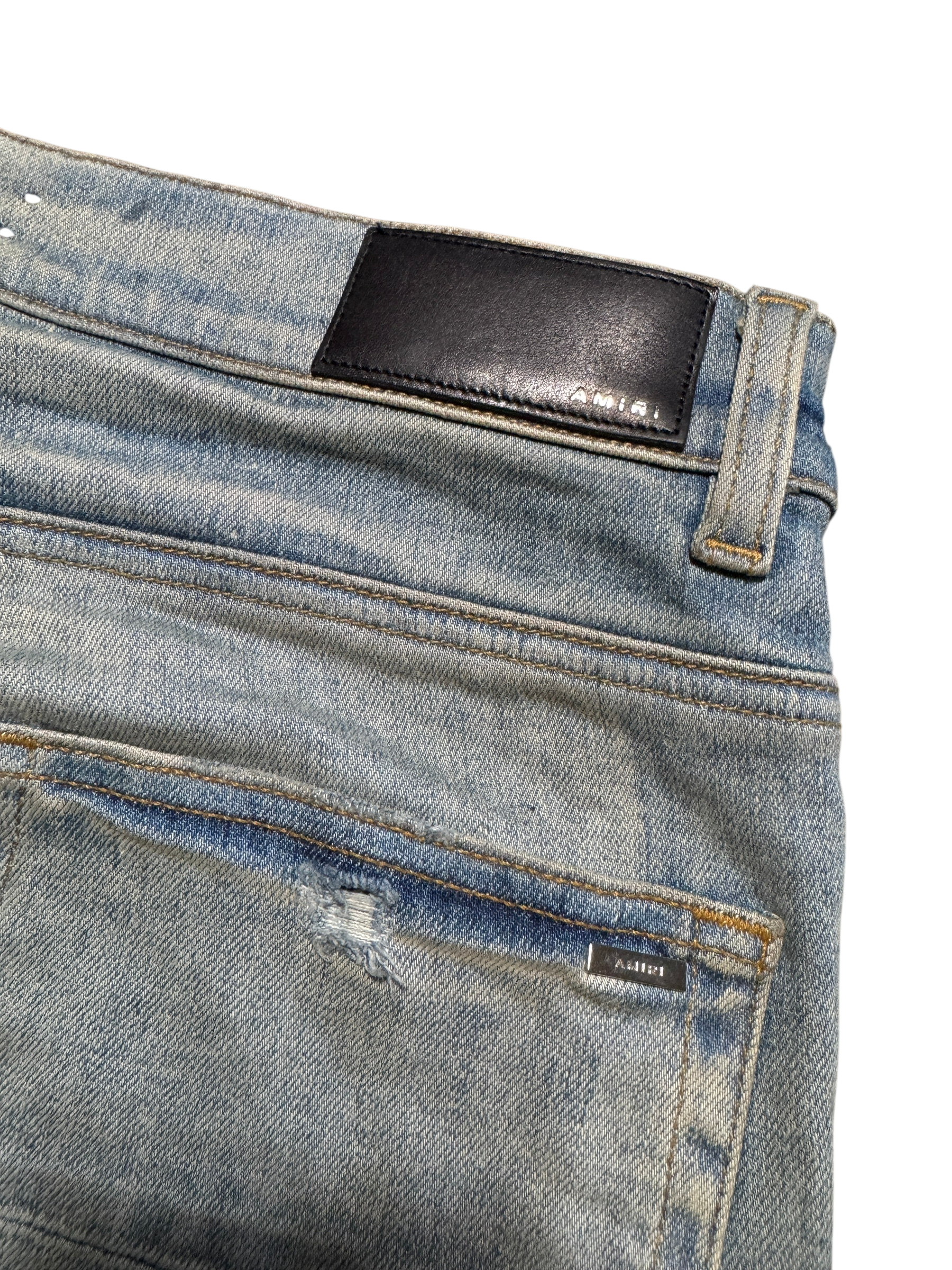Amiri Mx1 Light Wash Green Plaid Patch Jeans