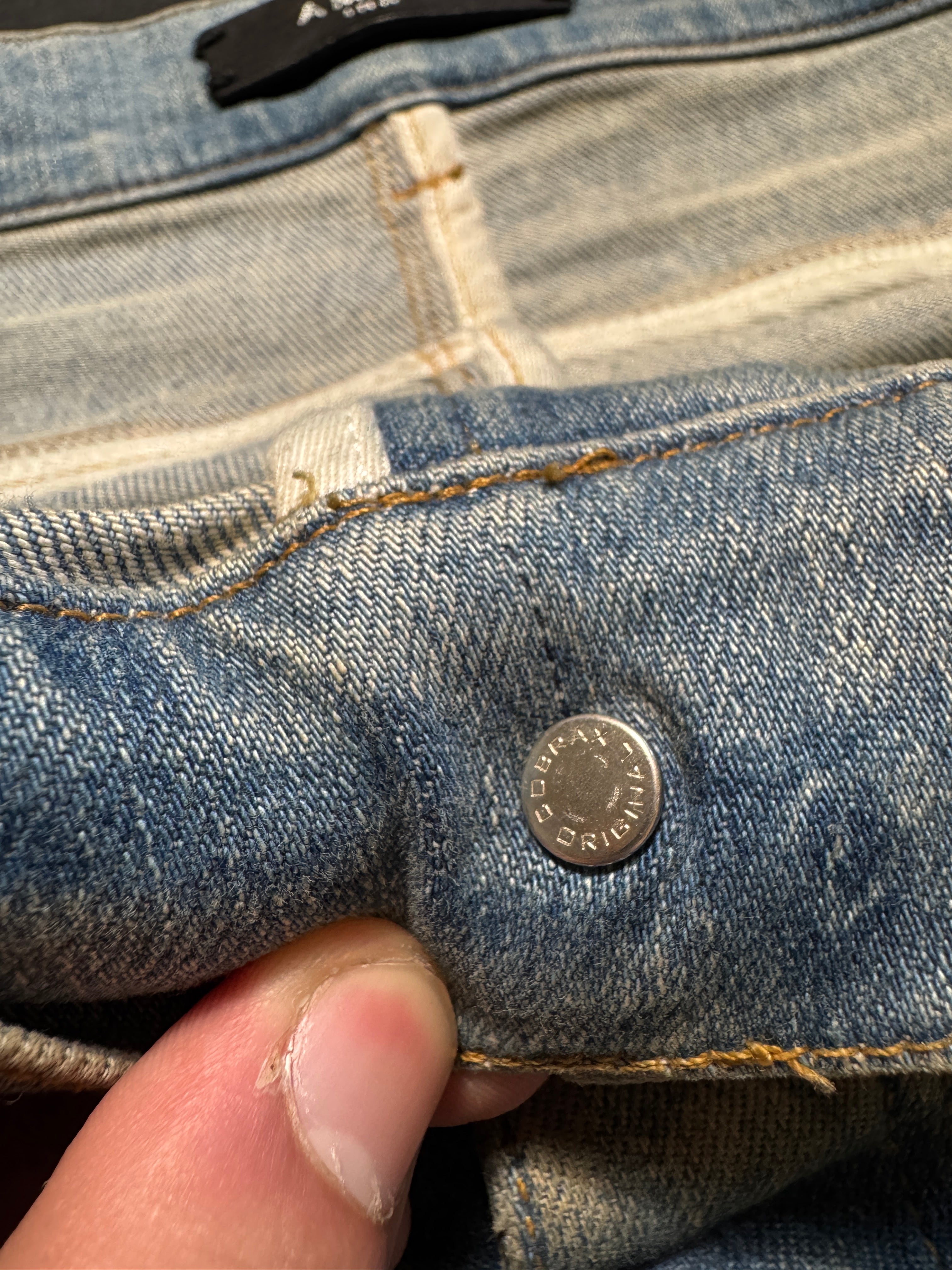 Amiri Mx1 Light Wash Green Plaid Patch Jeans