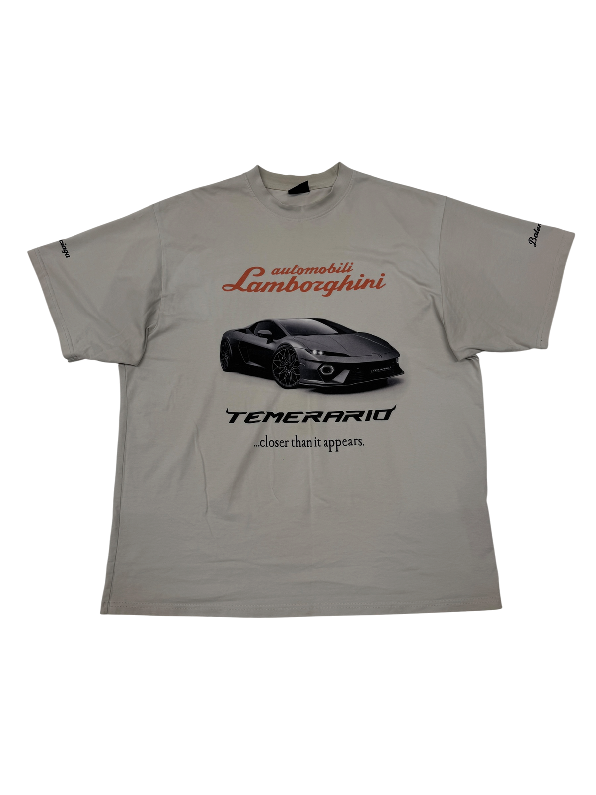 Balenciaga Dirty White Lamborghini Graphic Tee - Size Medium