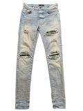 Amiri Mx1 Light Wash Green Plaid Patch Jeans
