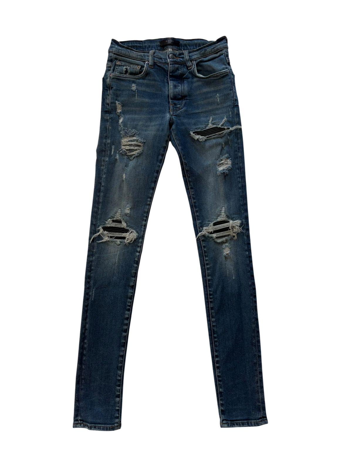Amiri MX1 Black Patch Light Wash Jeans