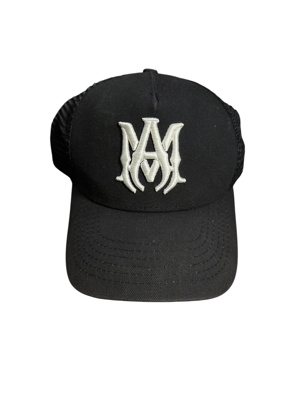 Amiri MA White Logo Black Trucker Hat