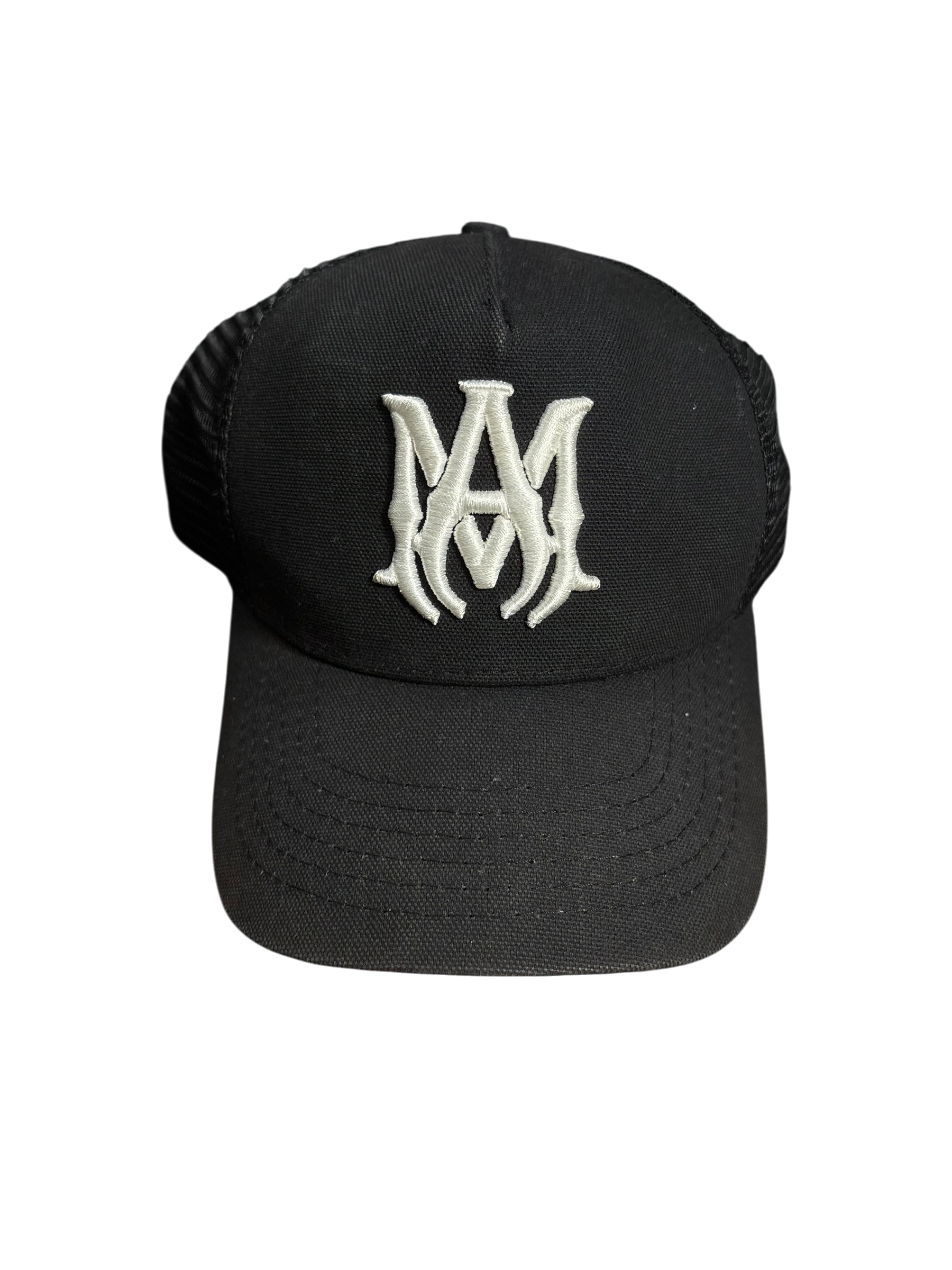 Amiri MA White Logo Black Trucker Hat