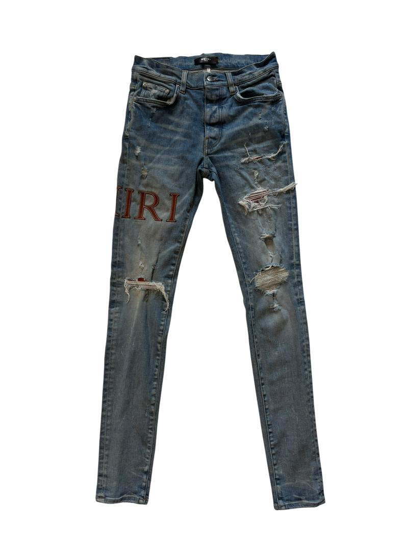 Amiri Logo Patch Ribbed Denim Brown