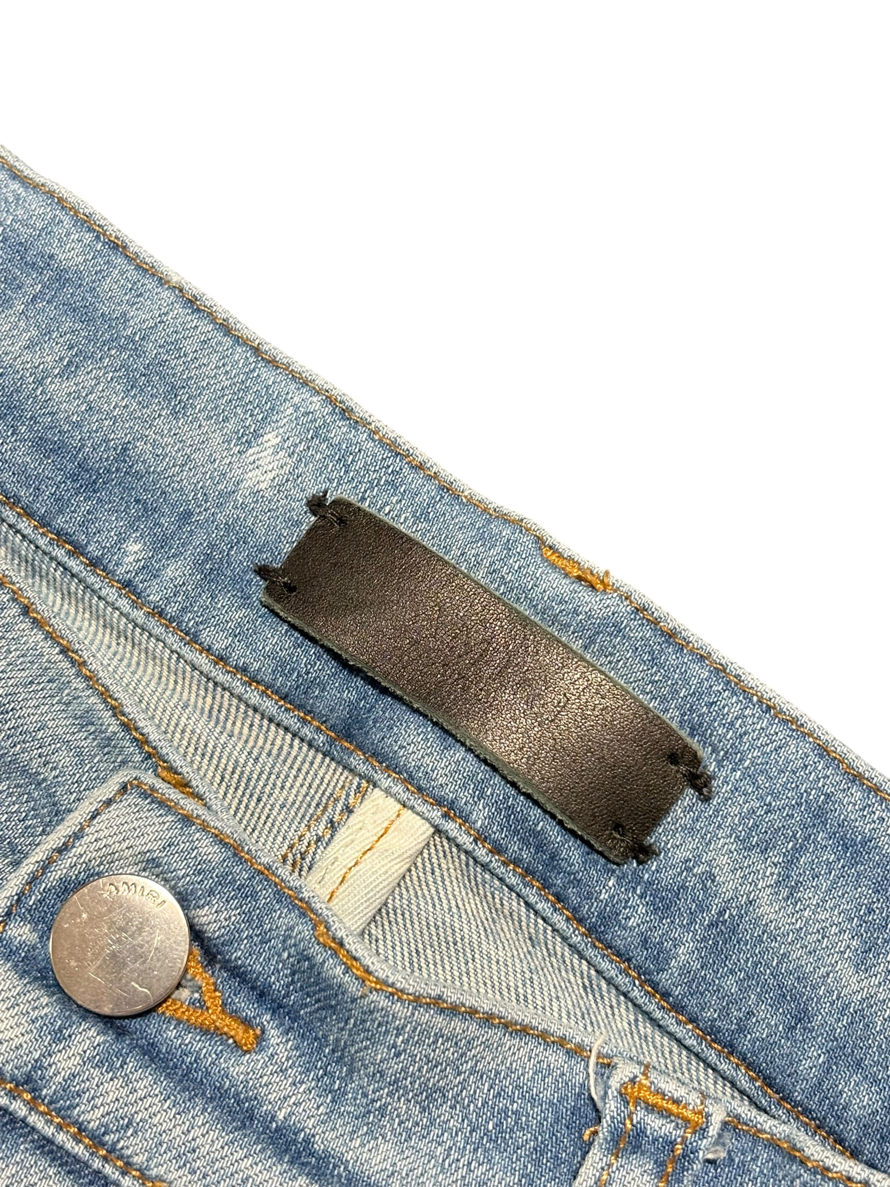 Amiri Mx1 Light Wash Serif Logo Purple Patch Jeans - Size 34