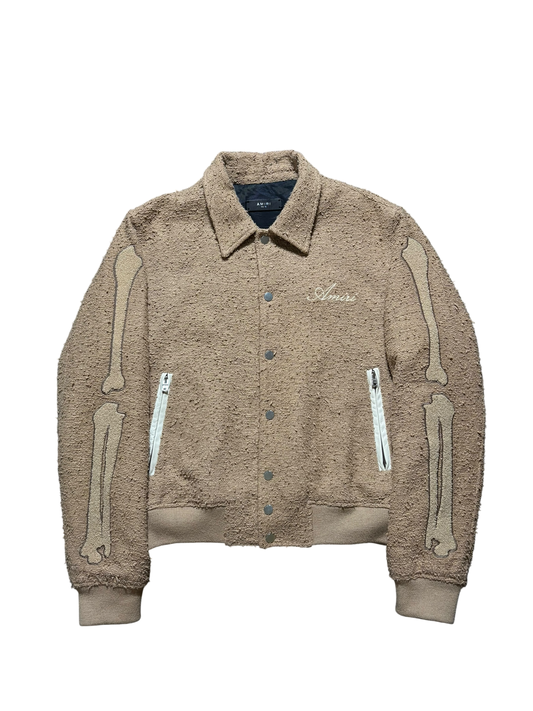 Amiri Bones Brown Boucle Varsity Jacket - Size 52
