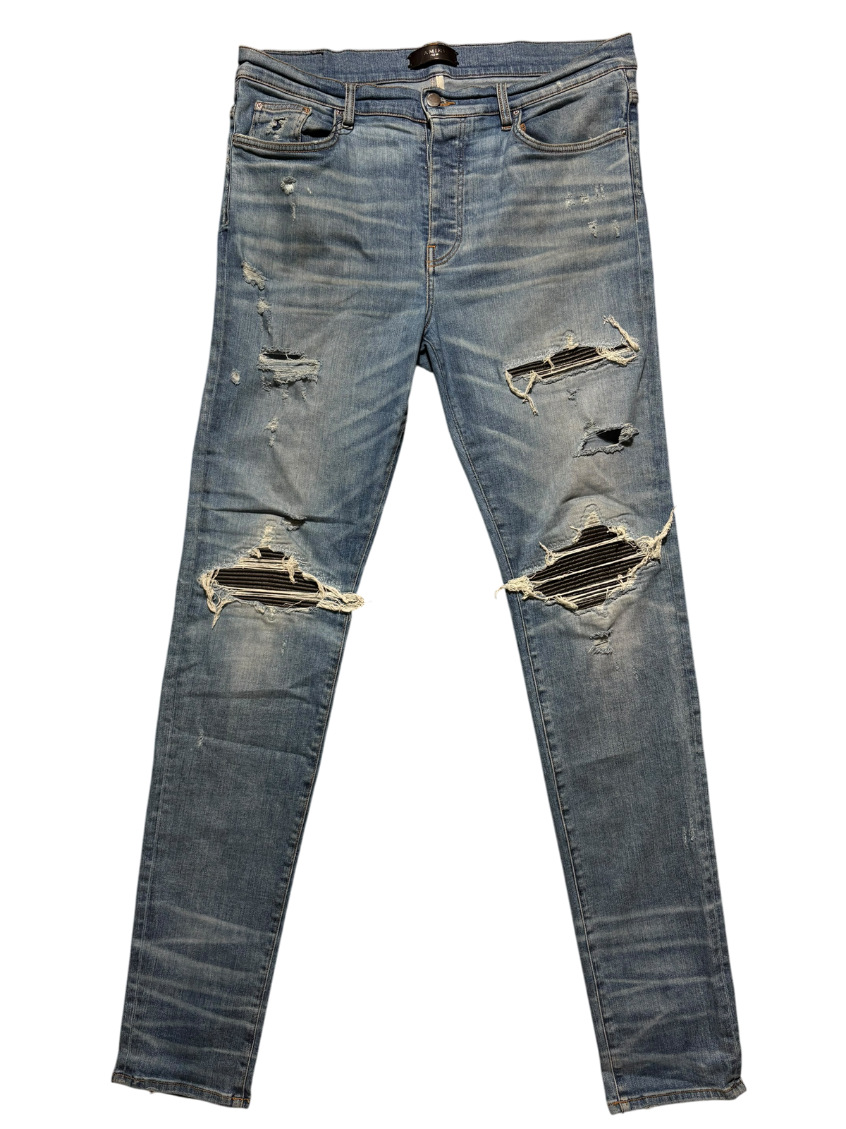 Amiri MX1 LightWash Black Patch Jeans - Size 38