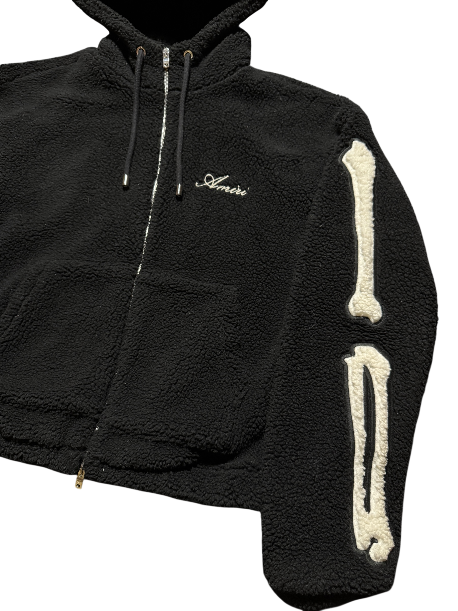 Amiri Bones Sherpa Fleece Zip Up Jacket Black