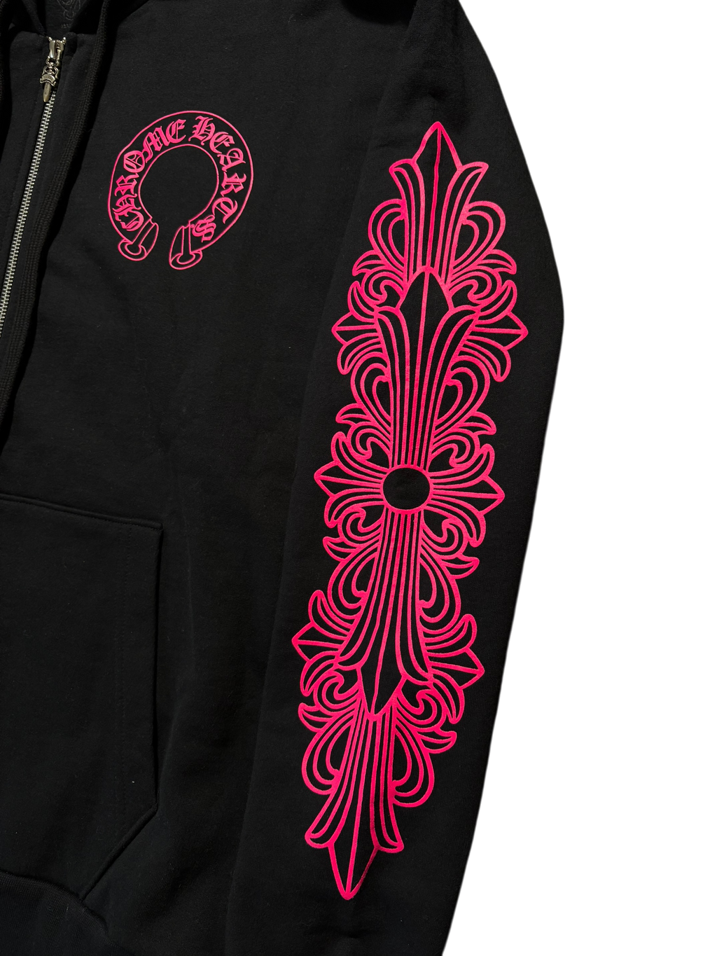 Chrome Hearts Pink Floral Horseshoe Zip Hoodie - Size Small
