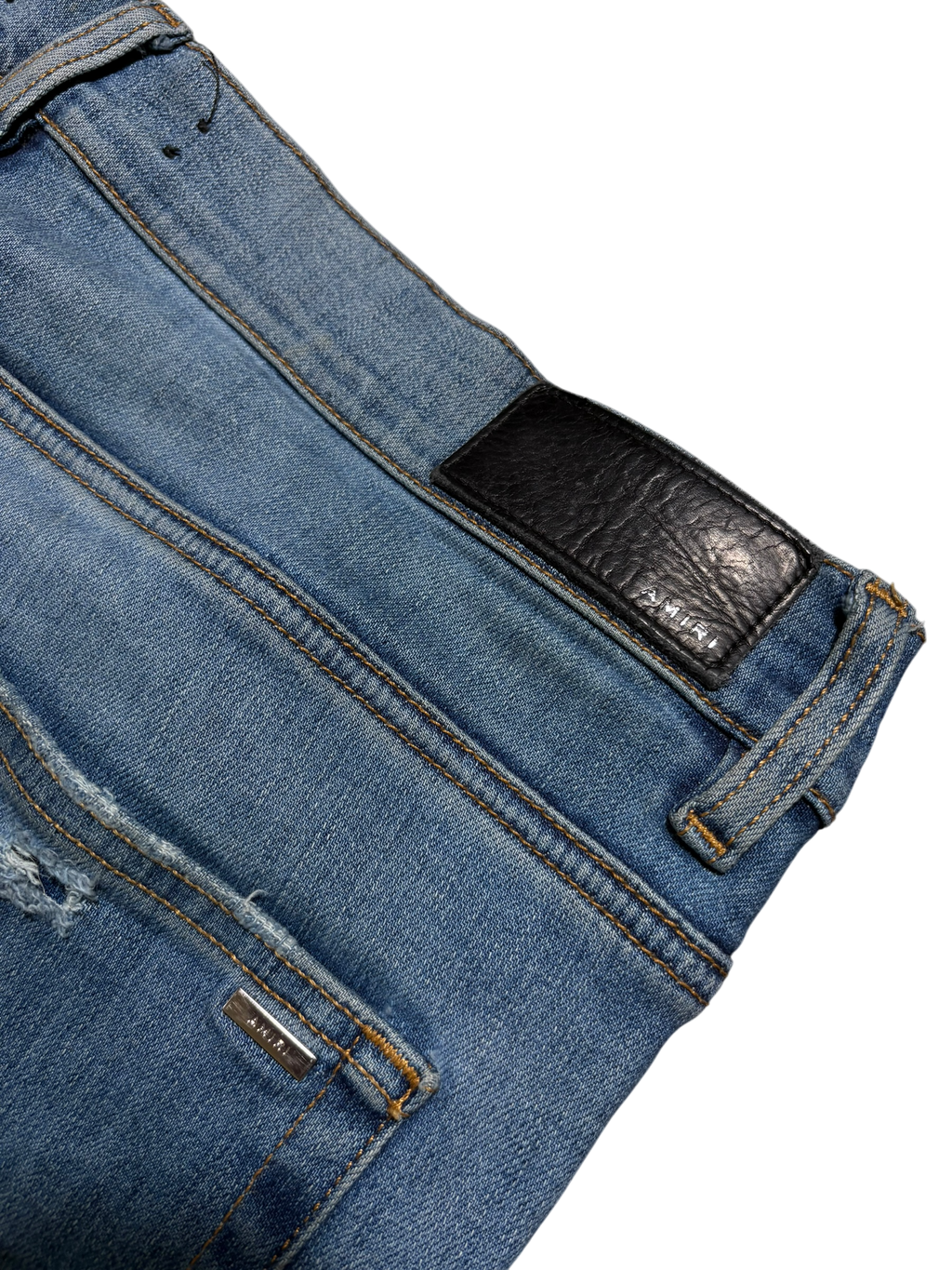 Amiri MX1 LightWash Black Patch Jeans - Size 38