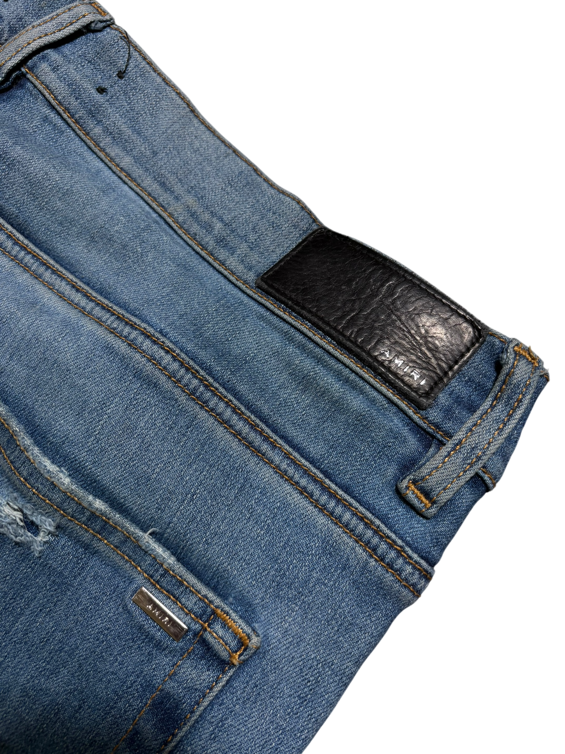 Amiri MX1 LightWash Black Patch Jeans - Size 38