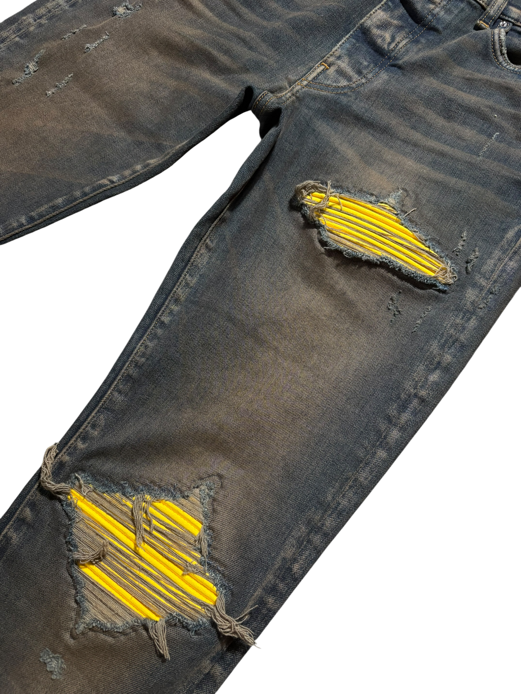 Amiri MX1 Dark Indigo Yellow Patch Jeans - Size 30