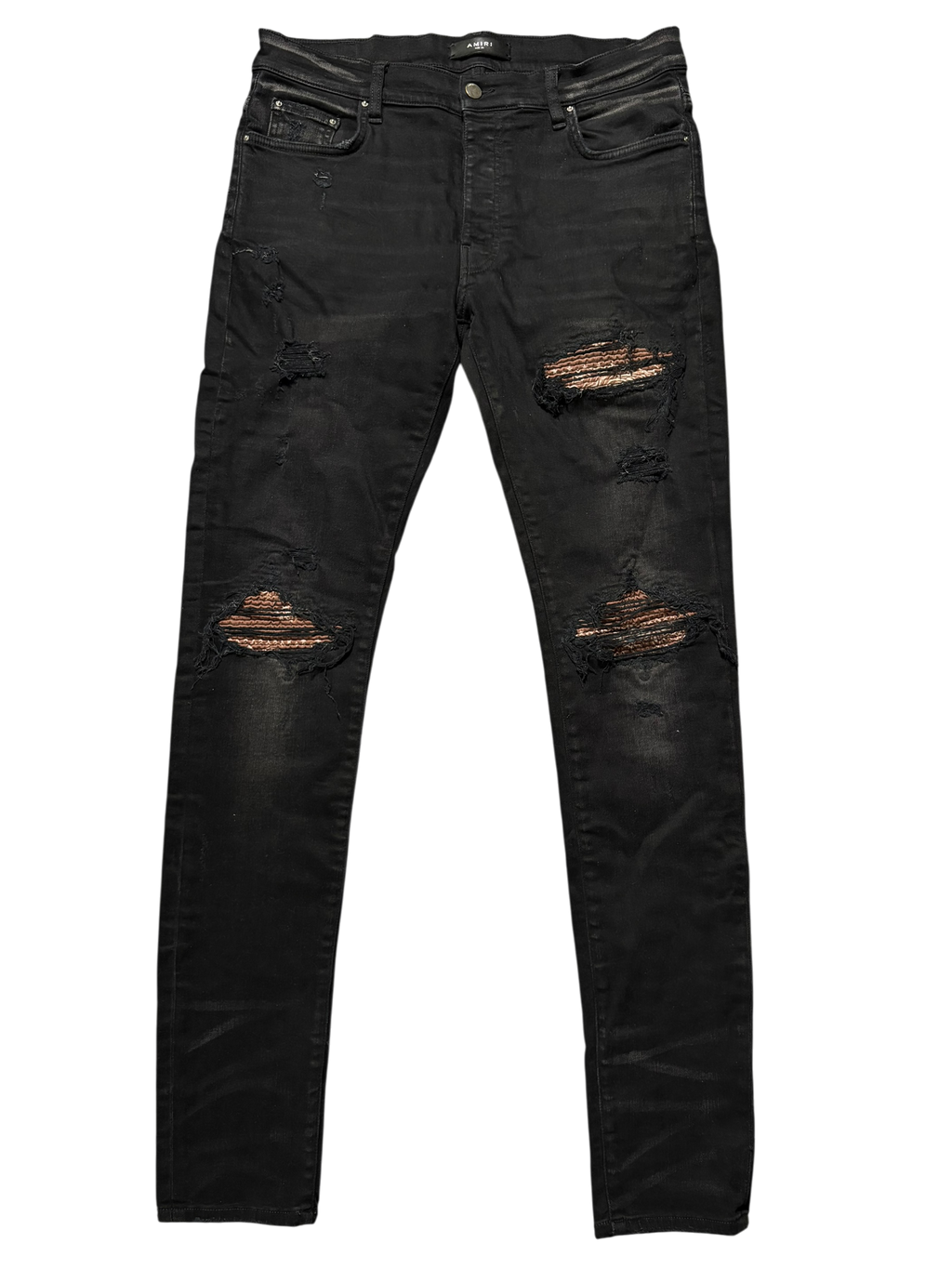 Amiri MX1 Brown Bandana Patch Black Jeans - Size 34
