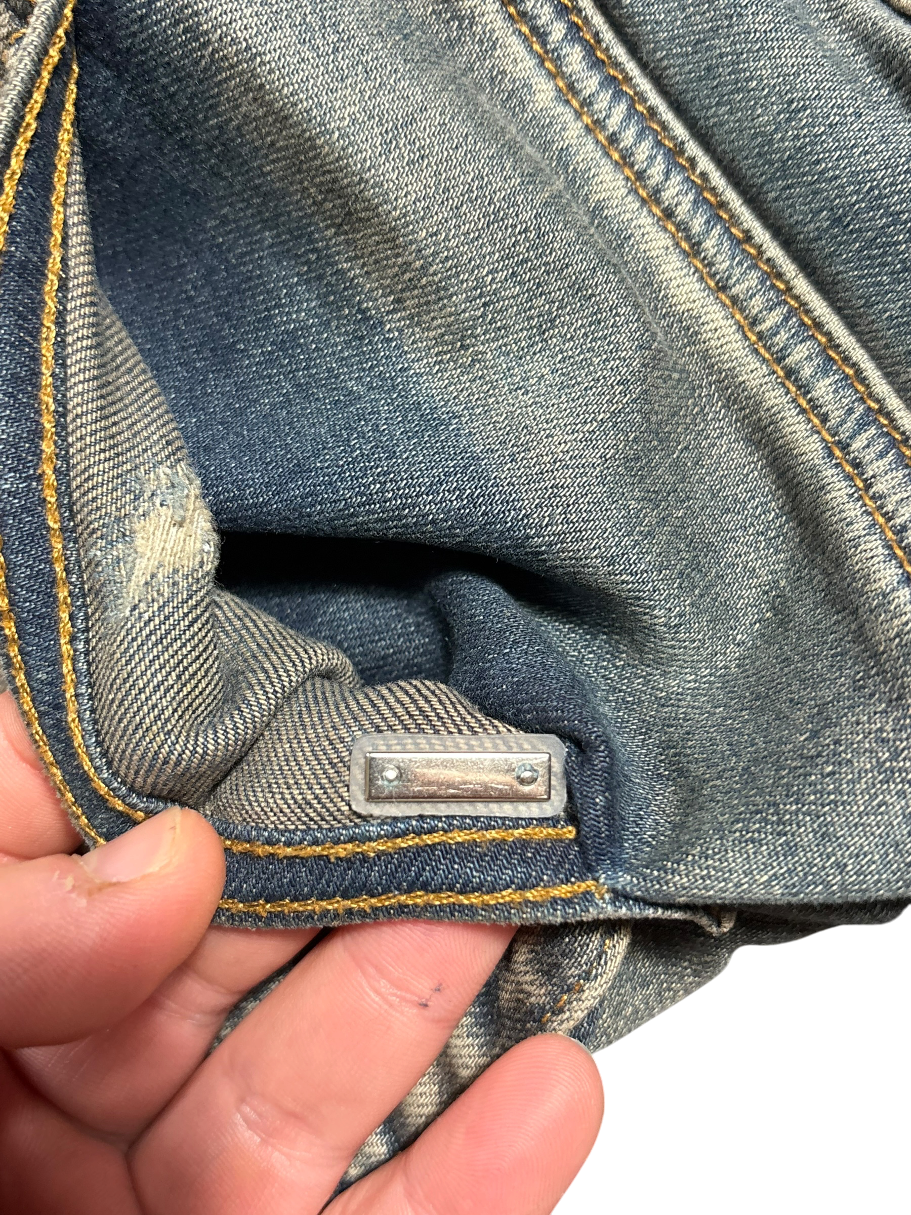 Amiri MX1 Plaid Patch Vintage Indigo Wash Jeans - Size 34