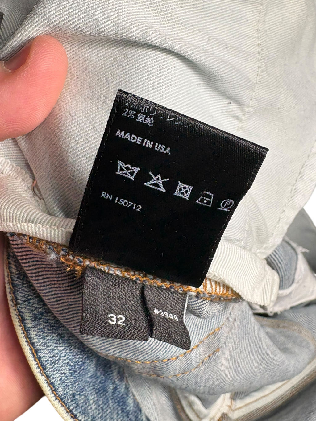 Amiri Pink Side Logo Light Wash Blue Jeans