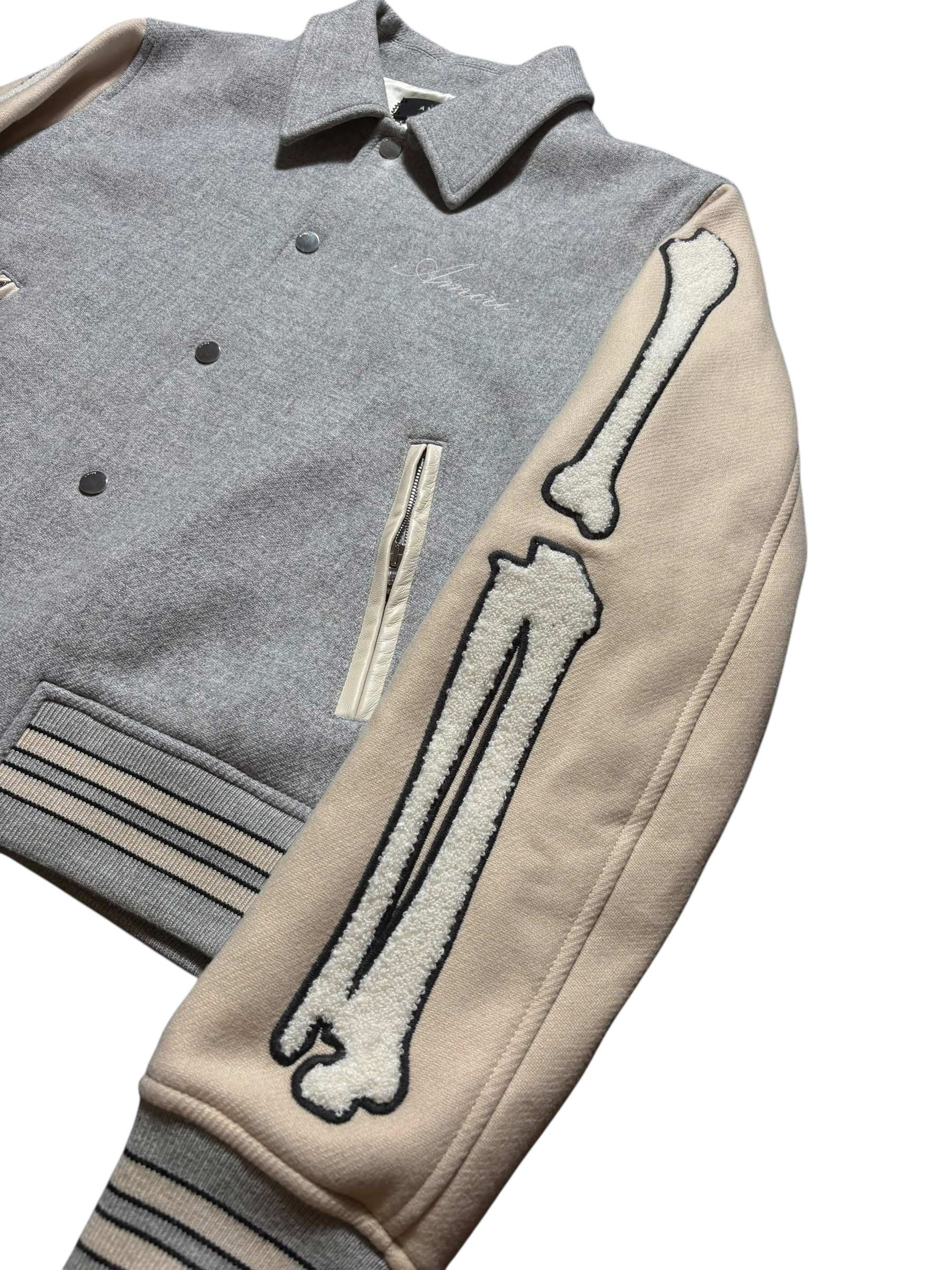Amiri Gray/Beige Bones Varsity Jacket - Large