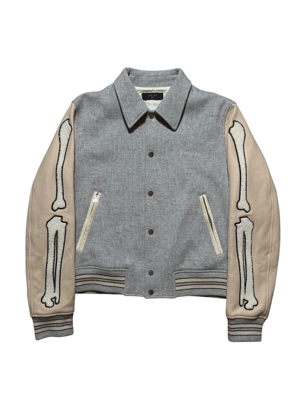 Amiri Gray/Beige Bones Varsity Jacket - Large