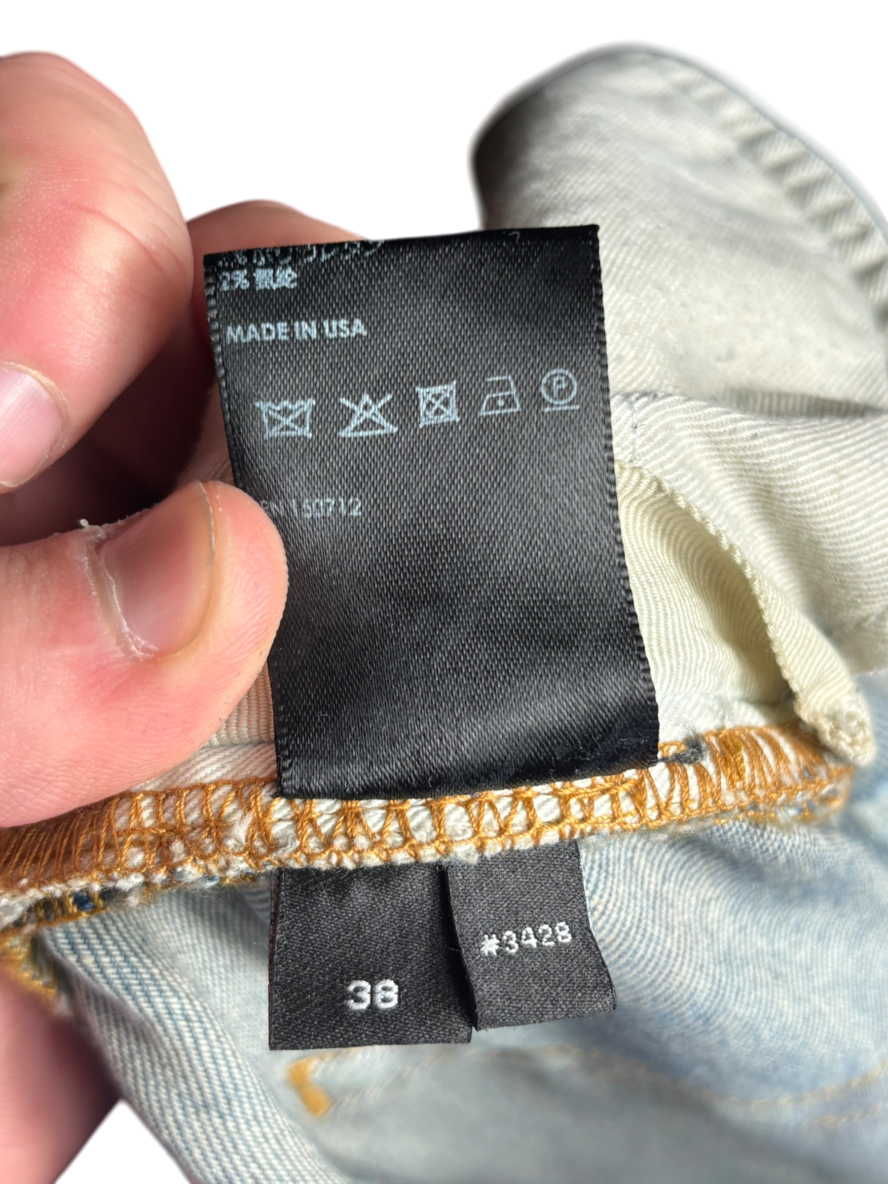 Amiri Distrssed Bones Patch Jeans Camo Blue - Size 38